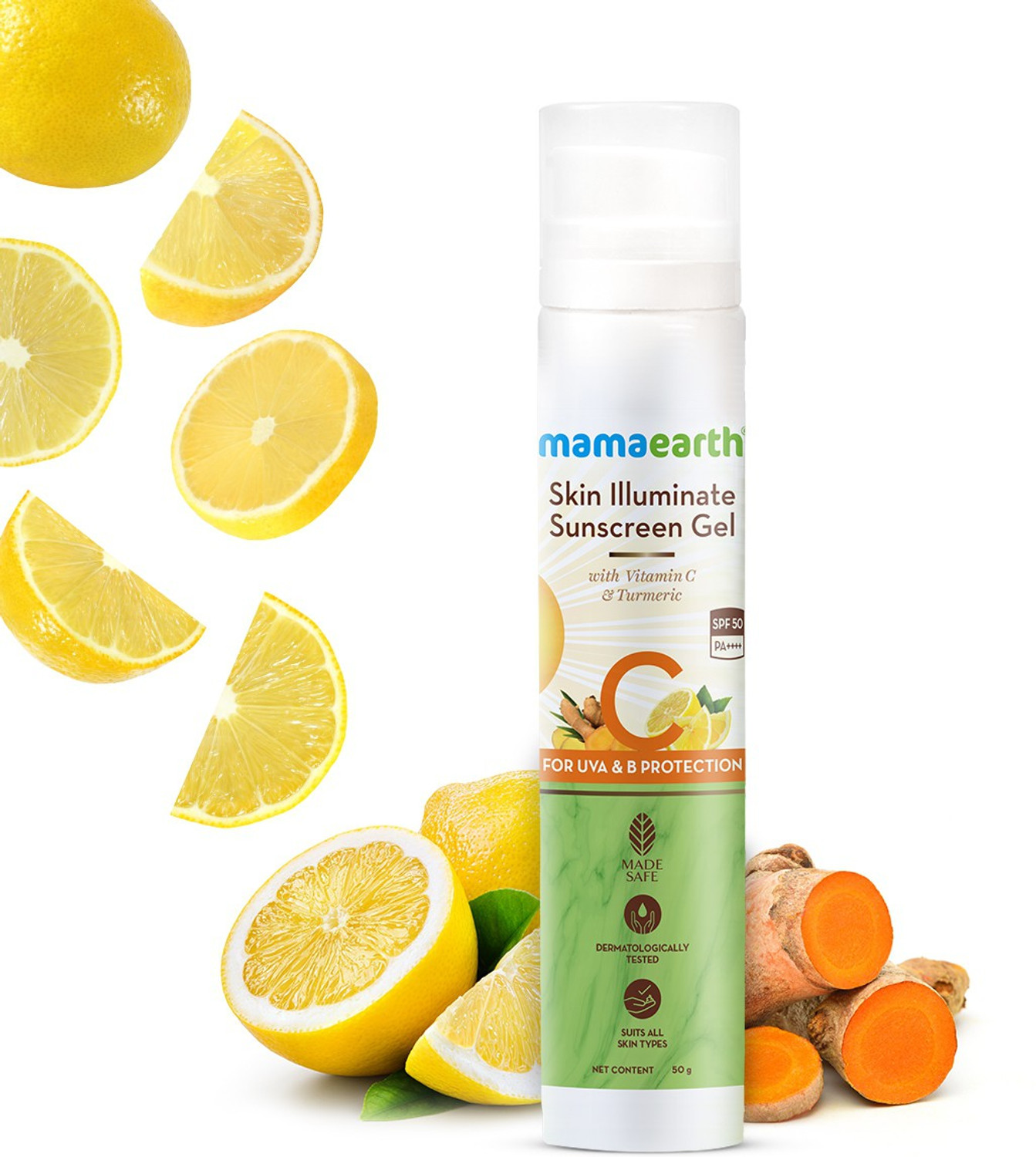 Image of Mamaearth Sunscreen - SPF 50 PA+++ Skin Illuminate Sunscreen with SPF 50 Gel with Vitamin C & Turmeric