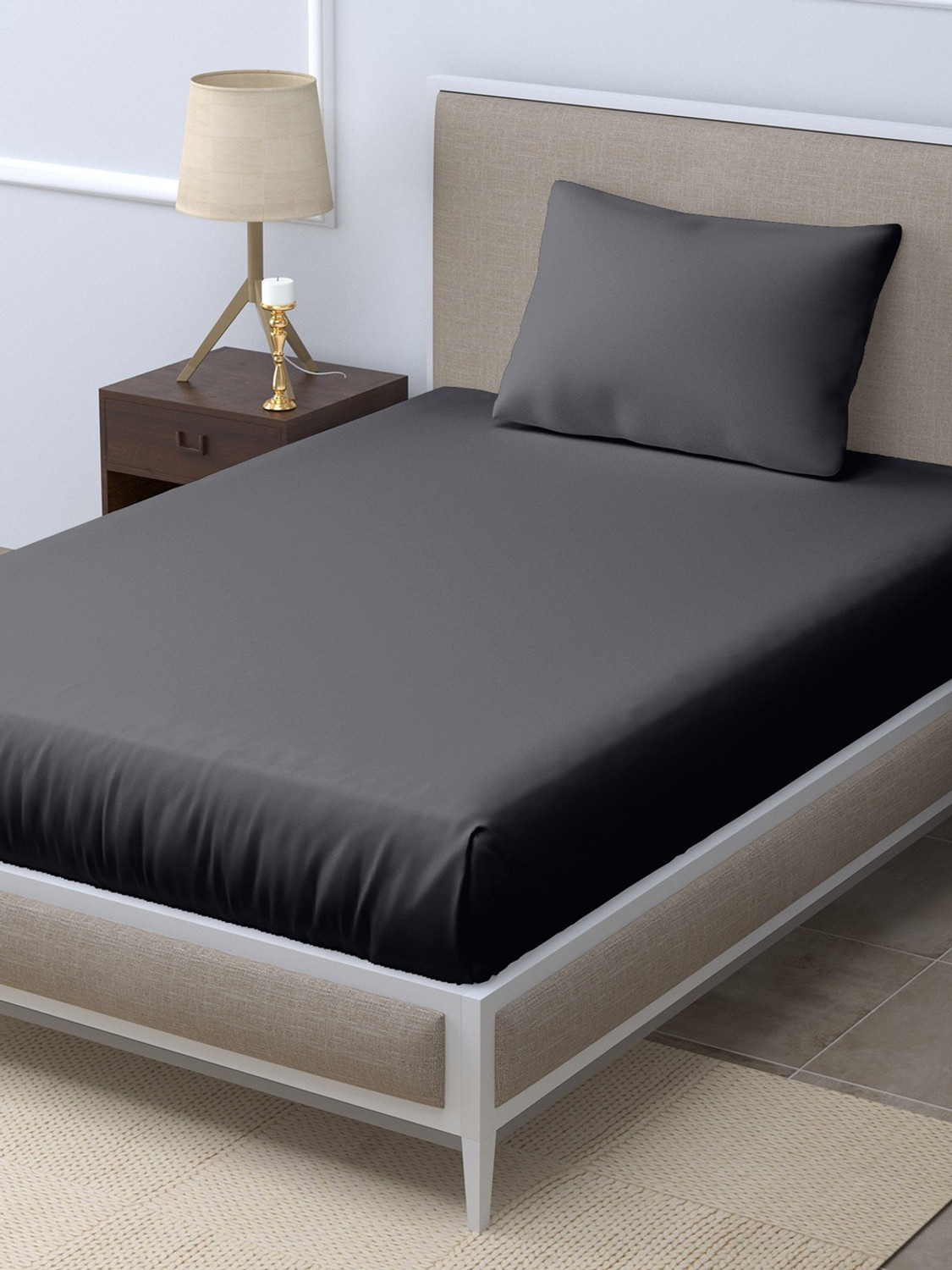 Image of LINENWALAS Silk Single Flat 300 TC Solid 1 Bedsheet with 2 Pillow Covers