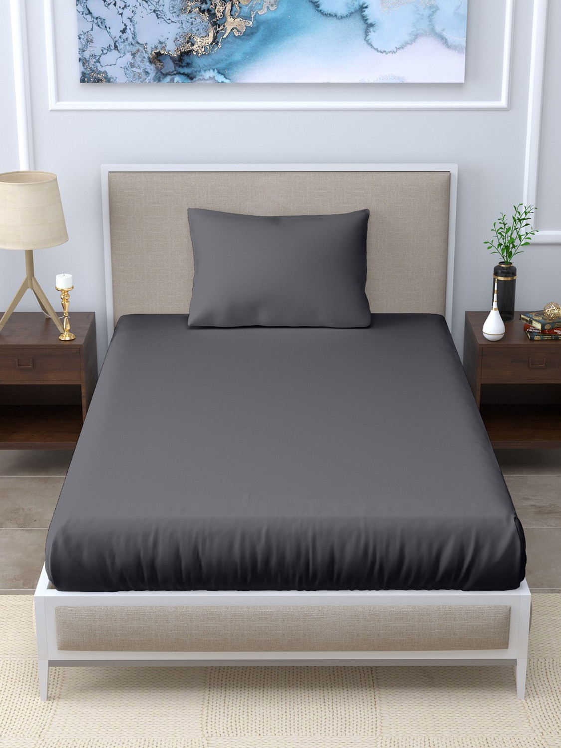 Image of LINENWALAS Silk Single Flat 300 TC Solid 1 Bedsheet with 2 Pillow Covers