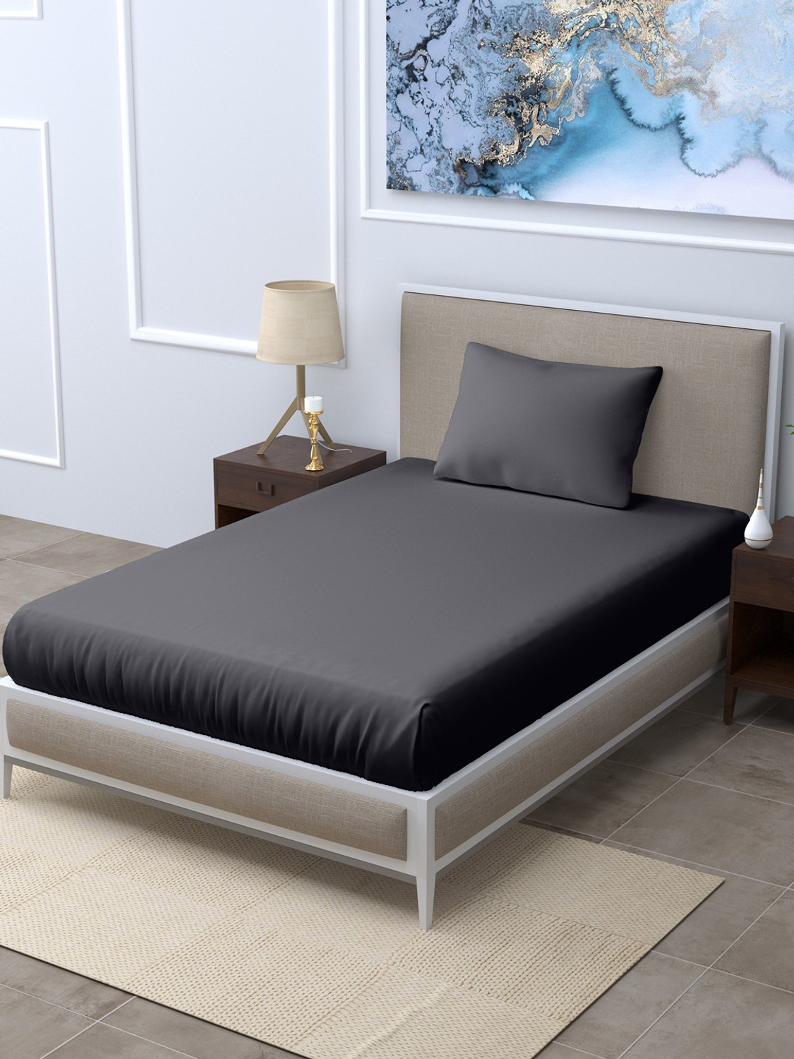 Image of LINENWALAS Silk Single Flat 300 TC Solid 1 Bedsheet with 2 Pillow Covers