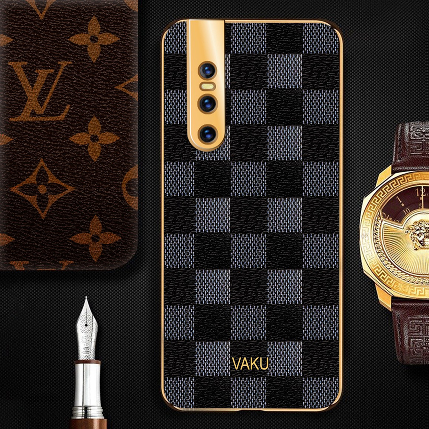 Image of Vaku Luxos Back Cover for vivo V15 Pro, Cheron Leather Electroplated Soft TPU