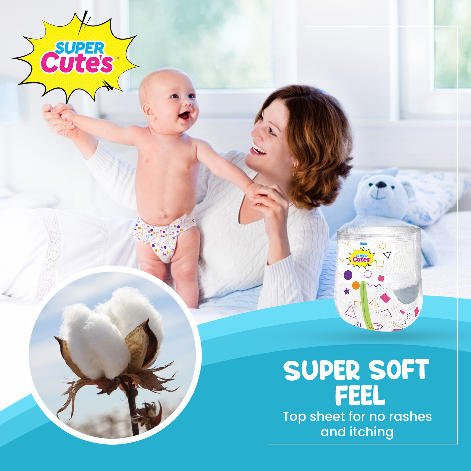 Image of Super Cute's Premium Ultra Thin Diaper Pants with Wetness Indicator 2x Absorption & Comfort Pant Diapers - L