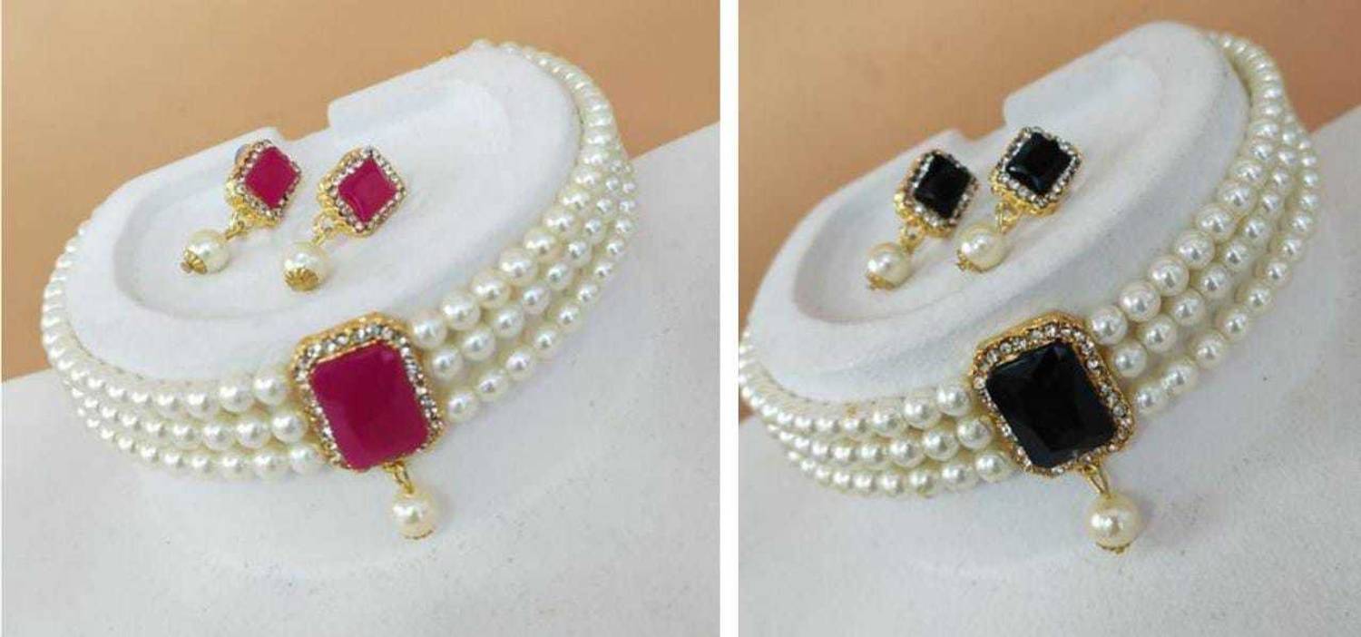 abdur raheem Brass Gold-plated Black, Ruby Red, White Jewellery Set