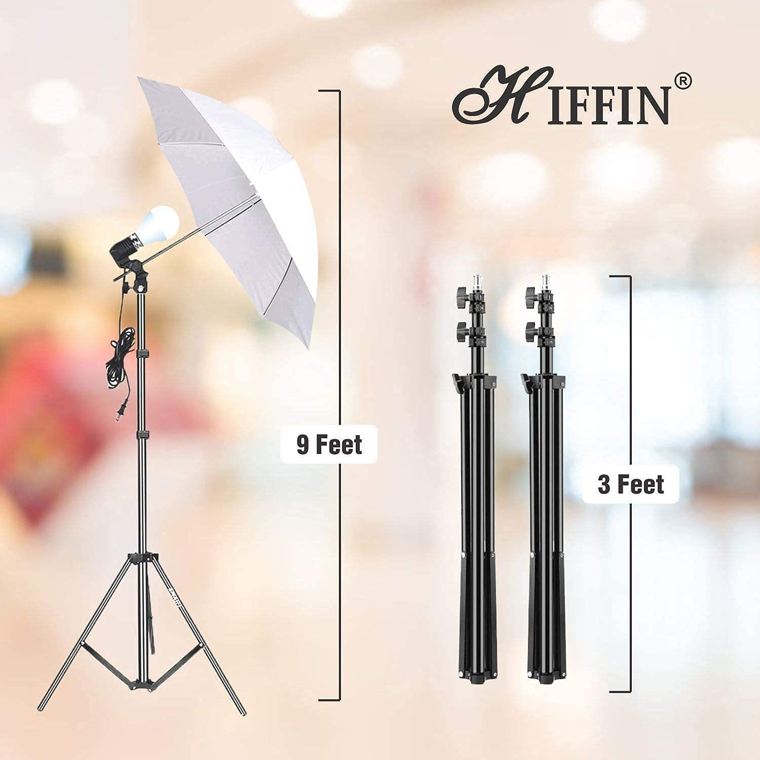 Image of Hiffin Lighting Umbrella Kit, 8X12Ft Backdrop Screen, 9X9Ft Background Support Kit Reflector