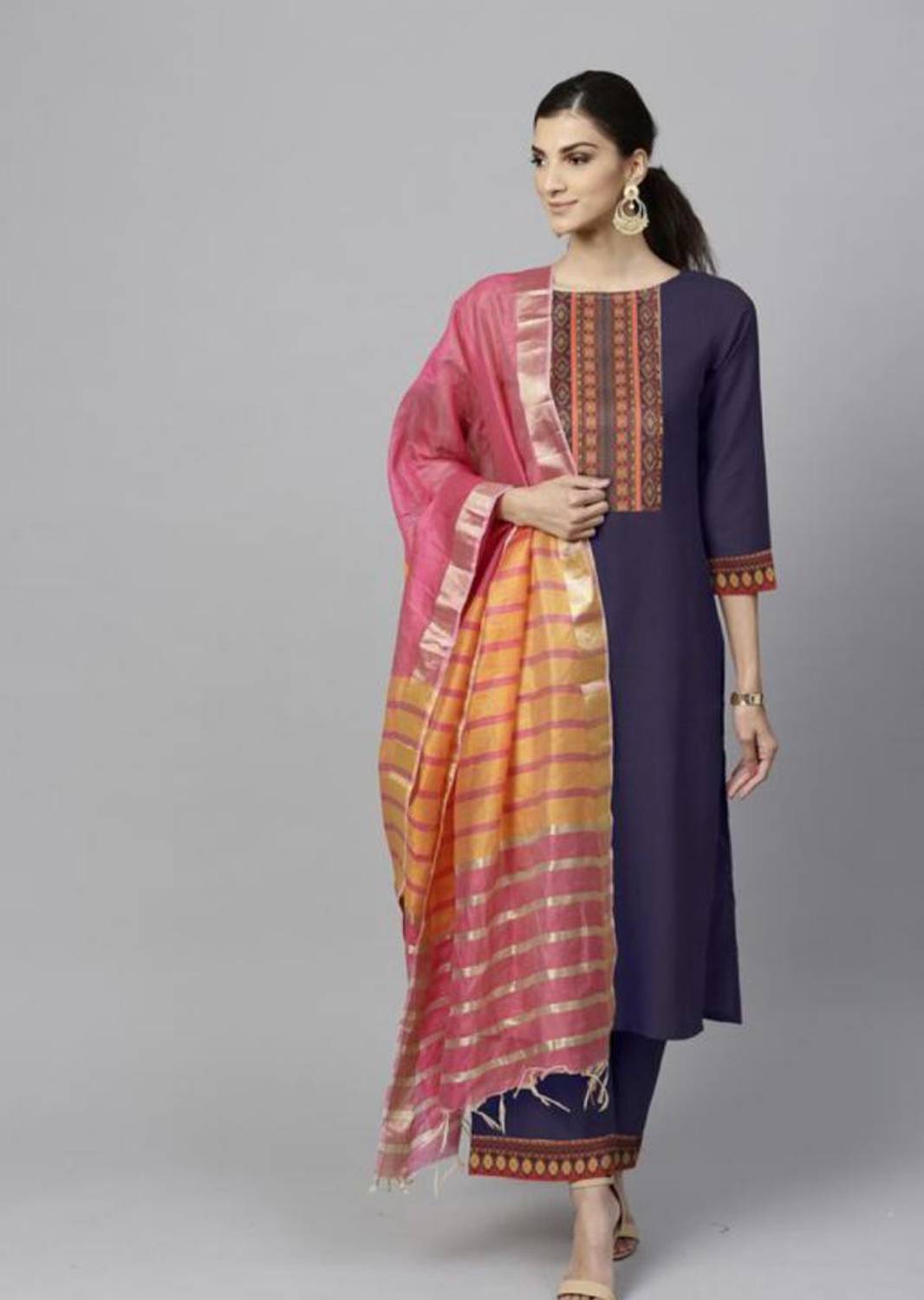 AnAdhTex Printed Kurta, Palazzo & Dupatta Set