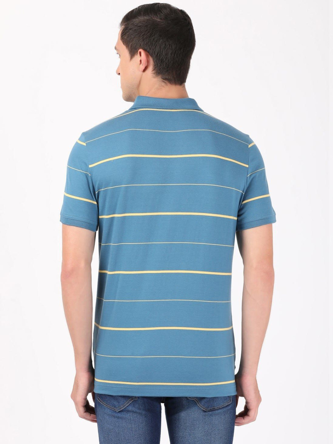 Image of JOCKEY Striped Men Polo Neck Blue T-Shirt