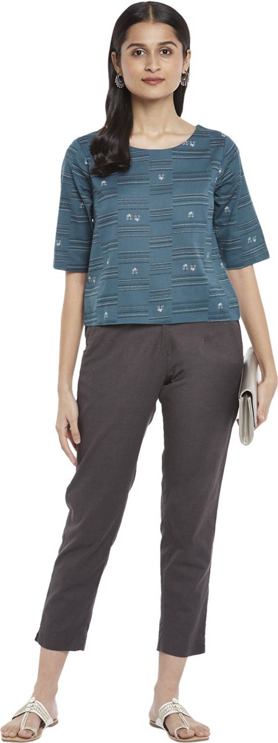 Akkriti by Pantaloons Casual Printed, Ethnic Motifs, Striped Women Blue Top
