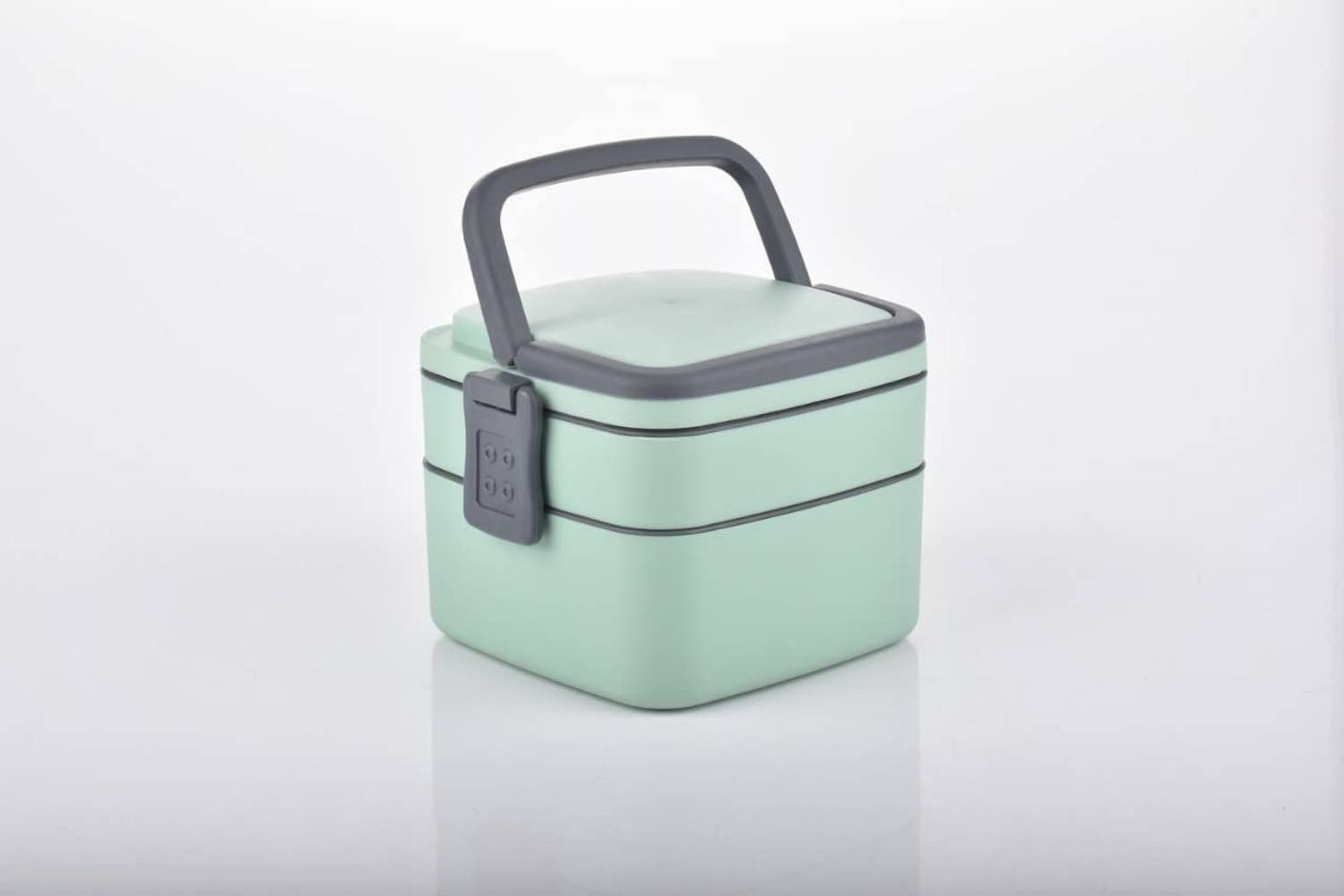 4square Double-Layer Square Lunch Box with Handle 2 Containers Plastic Office Lunch Box
