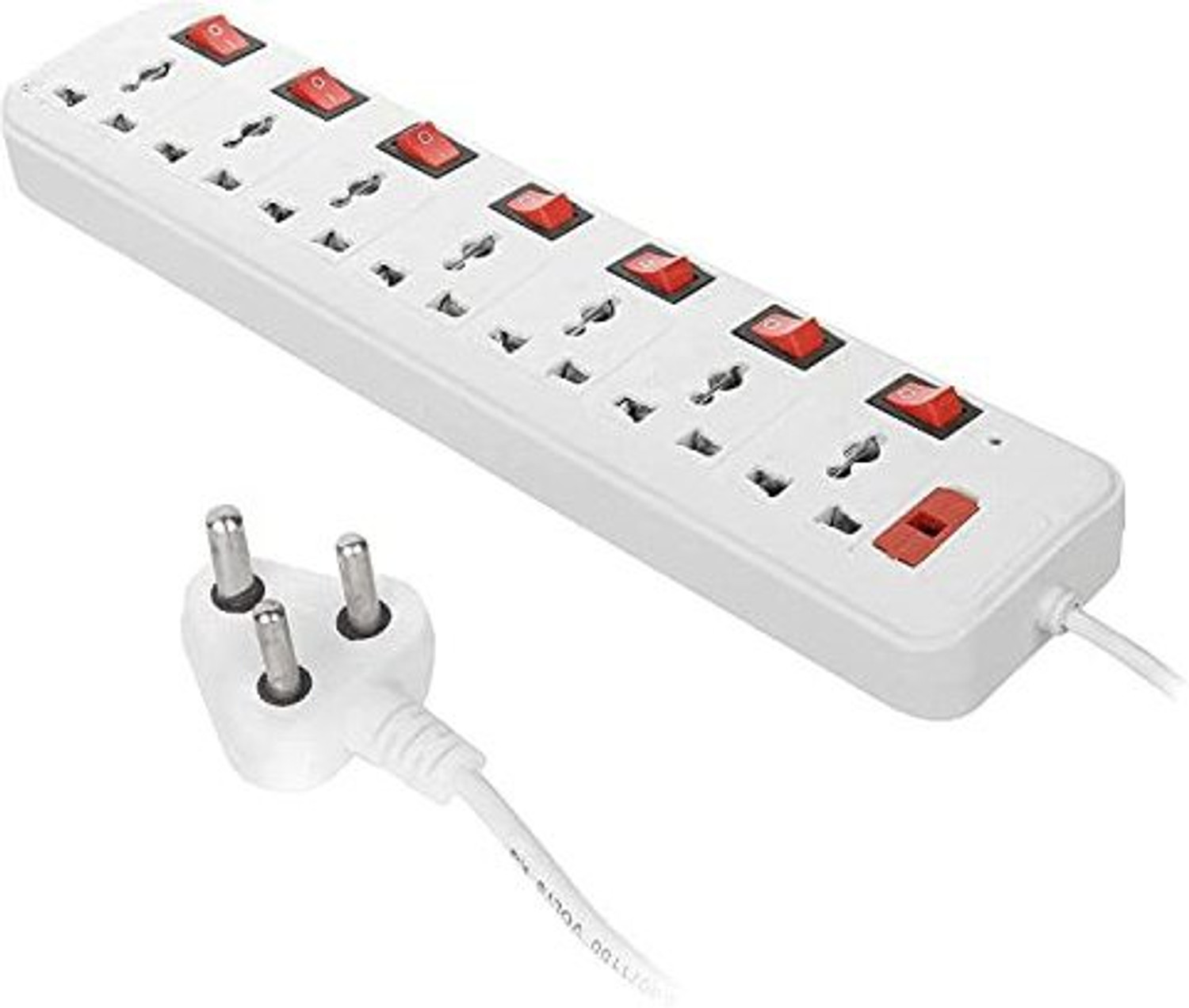Image of Leavess ABS 7 SOCKET + 7 SWITCH EXTENSION BOARD WITH 3MTR WIRE WITH FUSE 7 Socket Extension Boards