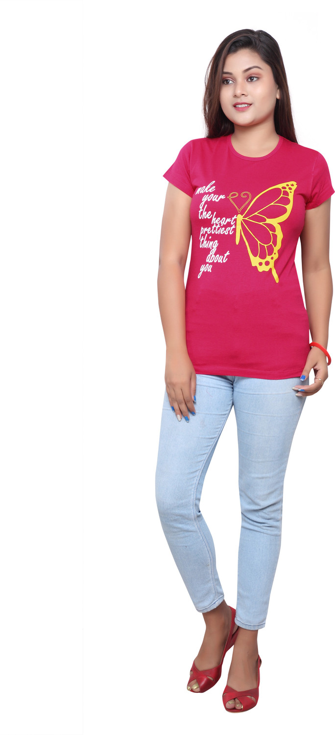 Image of VEERAA CLOTHING Printed Women Round Neck Multicolor T-Shirt