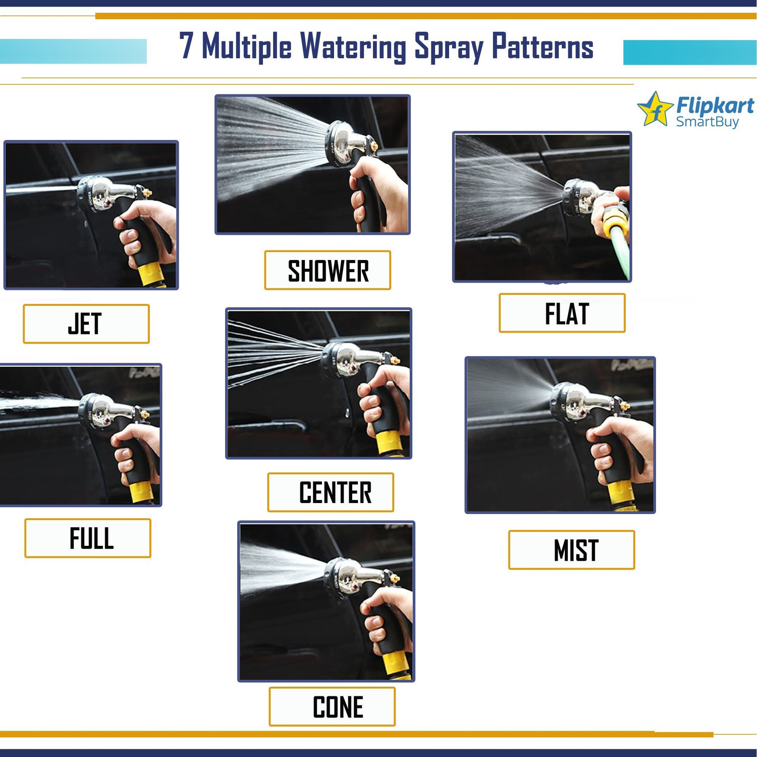 Image of Flipkart SmartBuy Multipurpose 8 Mode Water Spray Gun Metal Body Hose Nozzle High Pressure Washer