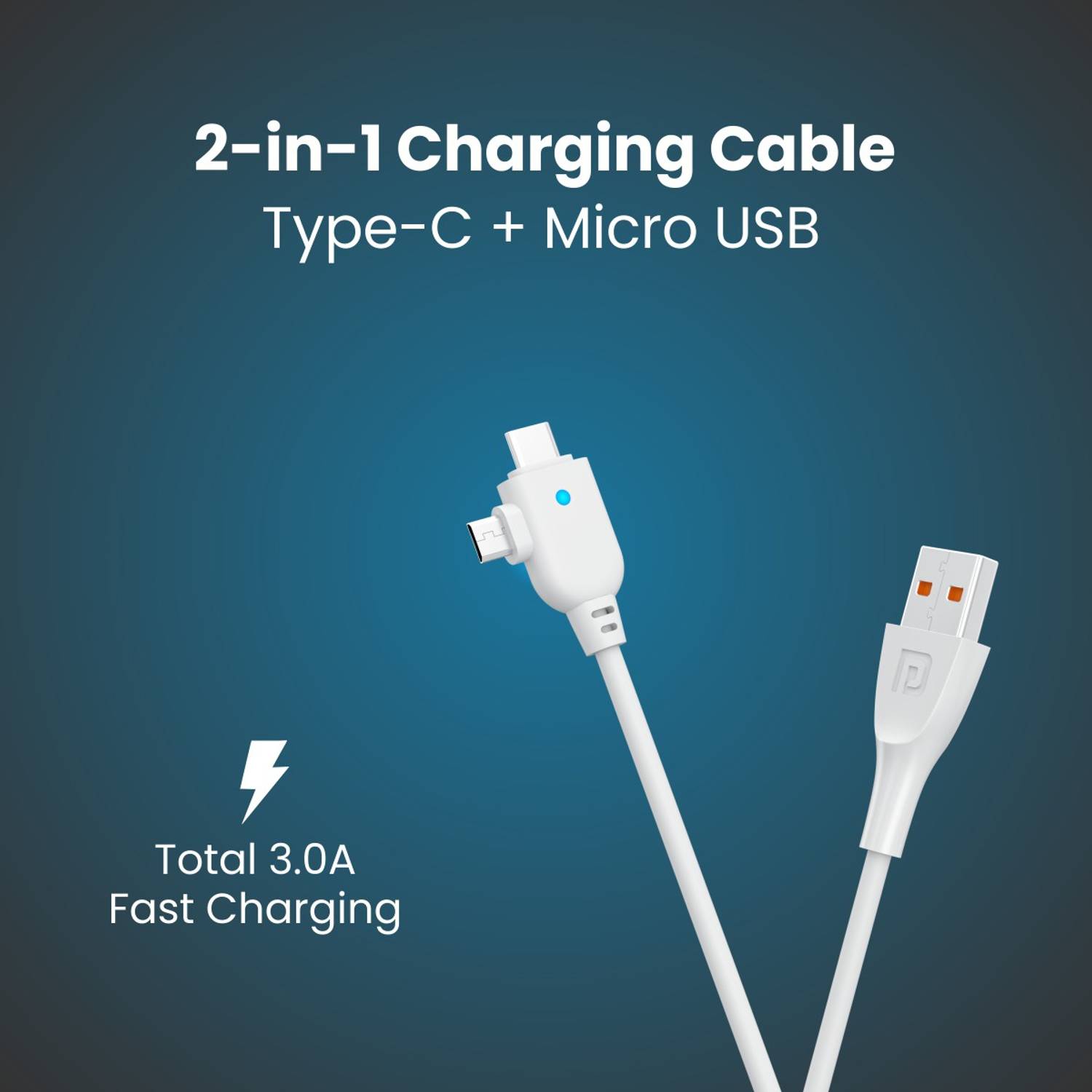 Portronics Konnect Spydr 2 - 2 in 1 Cable 1M 3A