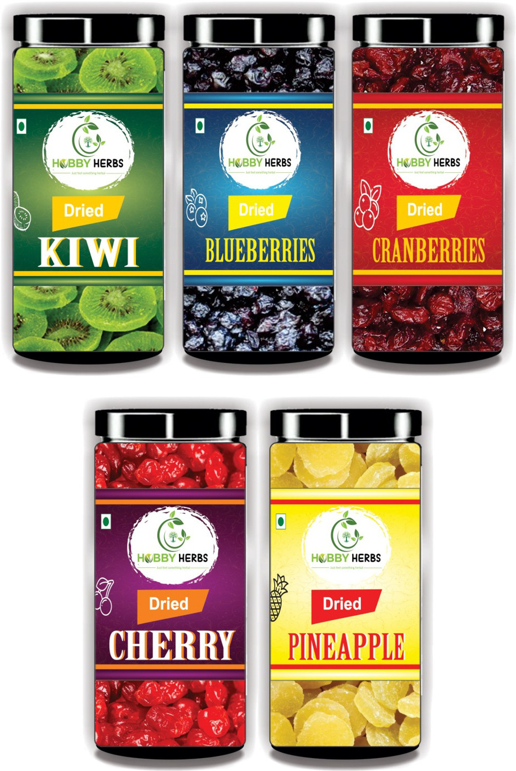 Image of Hobby Herbs Combo of Dried Kiwi , Pineapple , Cherry , Blueberries & Cranberries 500g | Kiwi, Pineapple, Cherries, Cranberries, Blueberry