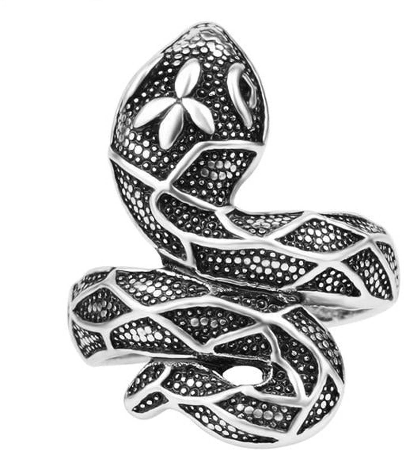 ADF Snake oxide silver Ring for Men & Women Size-20 (free) Stainless Steel Black Silver Plated Ring