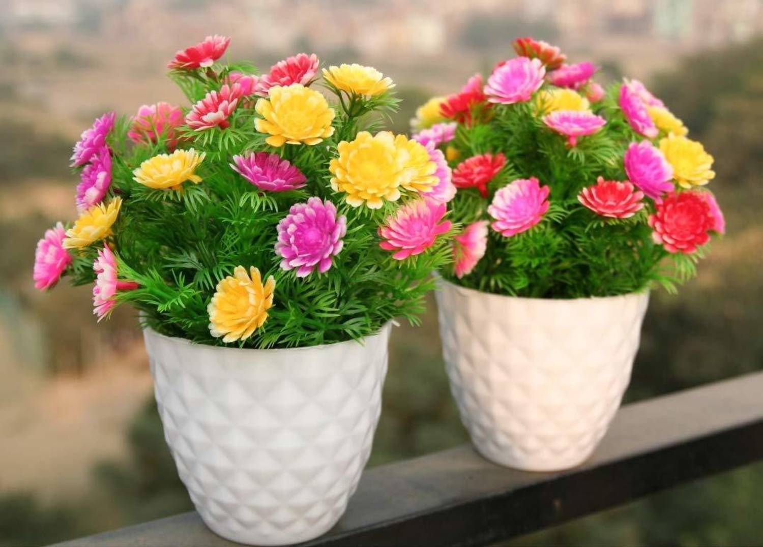 ALIZA Multi cup 2 Multicolor Sunflower Artificial Flower with Pot