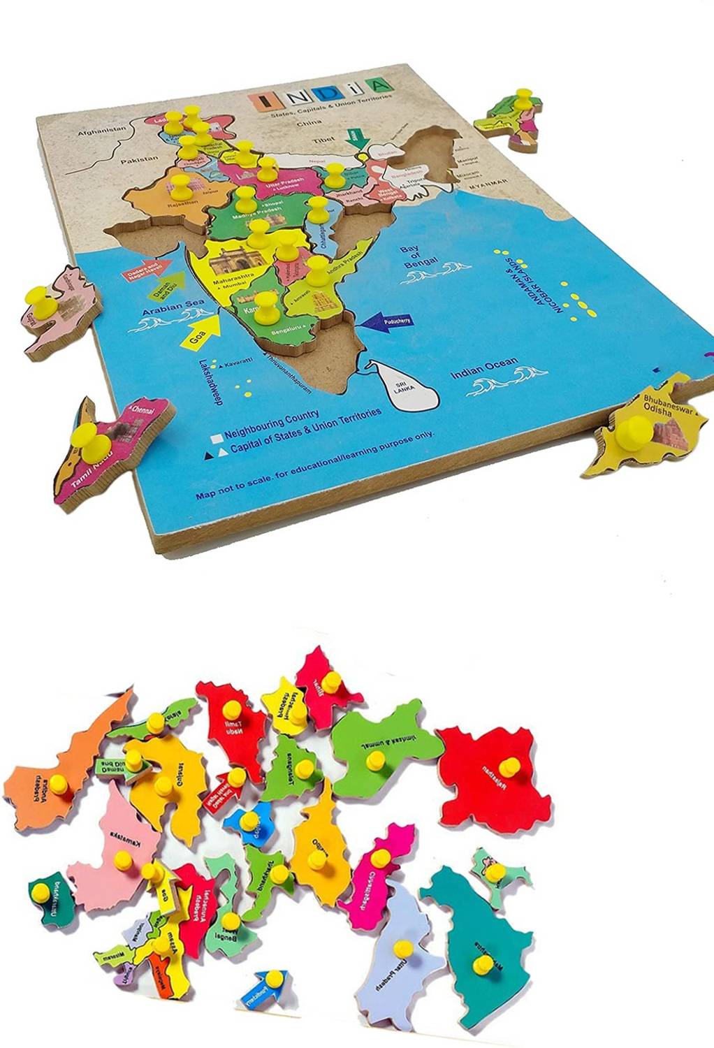 AMUSING New arrival Wooden Educational Learning India Map Puzzle Board for Kids