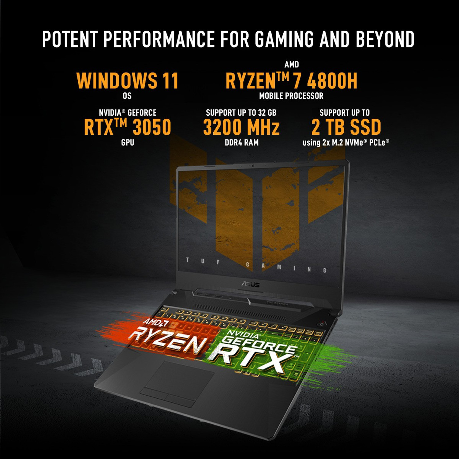 Image of ASUS TUF Gaming A17 AMD Ryzen 7 Octa Core 4800H - (16 GB /512 GB SSD /Windows 11 Home /4 GB Graphics /NVIDIA GeForce RTX 3050 /144 Hz) FA766IC-HX005W Gaming Laptop