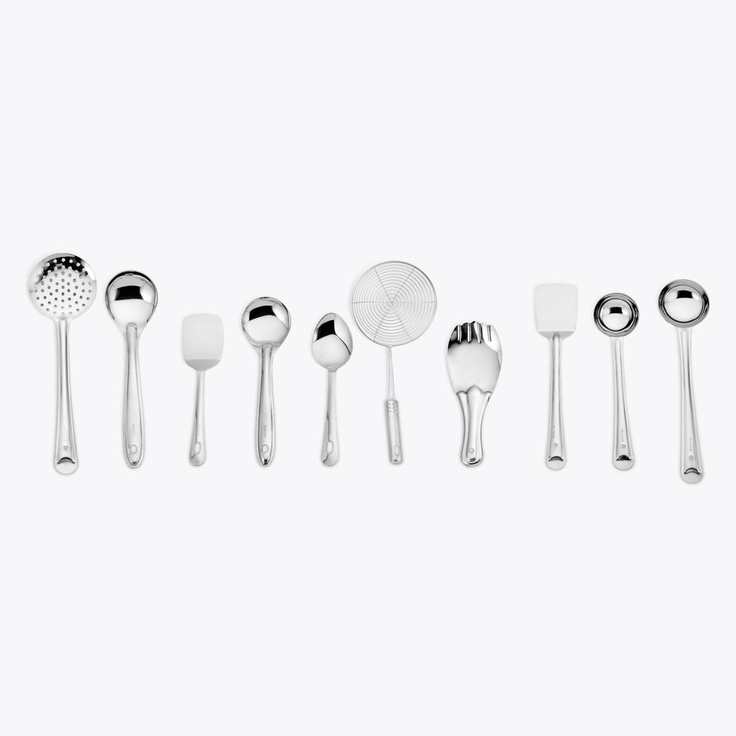 Image of Parage 10 Pieces, Silver (Contains: Ladles, Turners, Strainer, Rice Spoon, Oval Spoon, Serving Spoon) Kitchen Tool Set