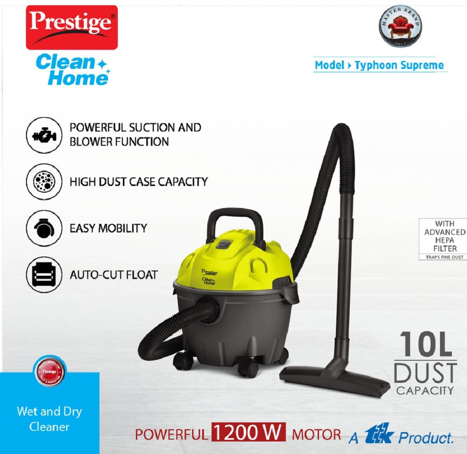 Image of Prestige CleanHome Typhoon Supreme 1200 W Wet & Dry Vacuum Cleaner