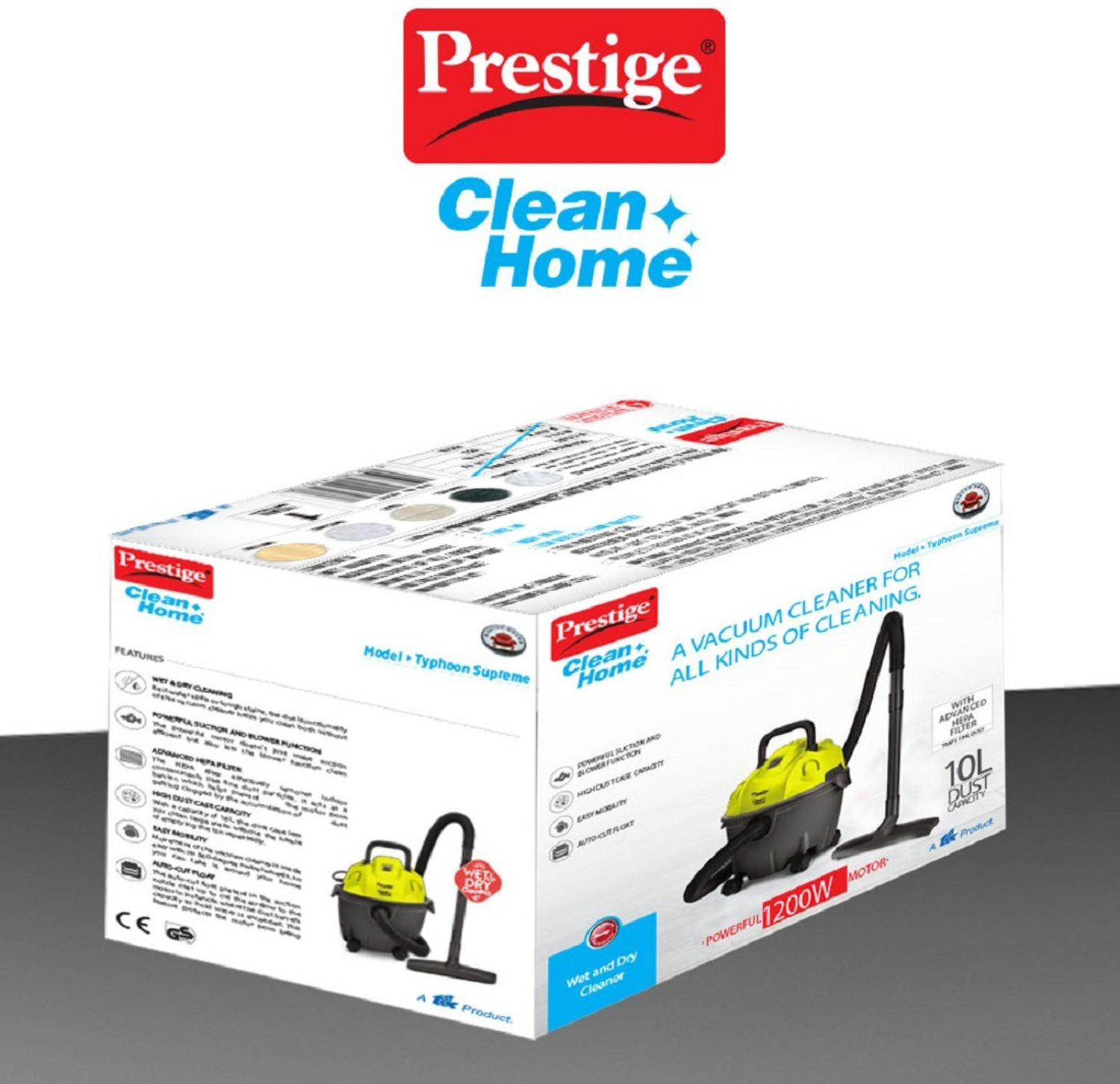 Image of Prestige CleanHome Typhoon Supreme 1200 W Wet & Dry Vacuum Cleaner