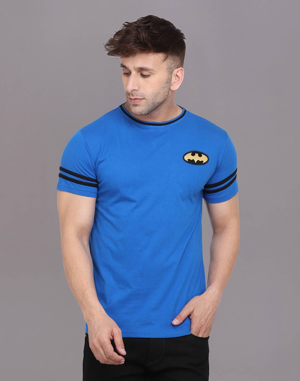 Money Leaf Solid Men Round Neck Blue T-Shirt