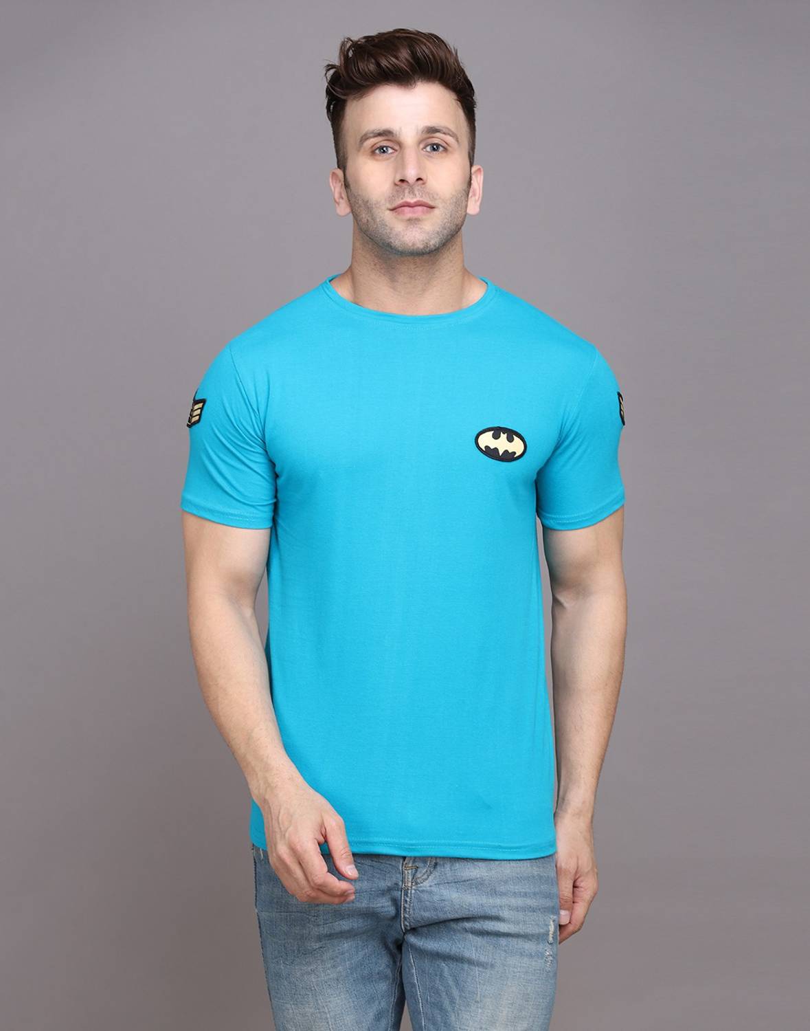 Lawful Casual Solid Men Round Neck Light Blue T-Shirt