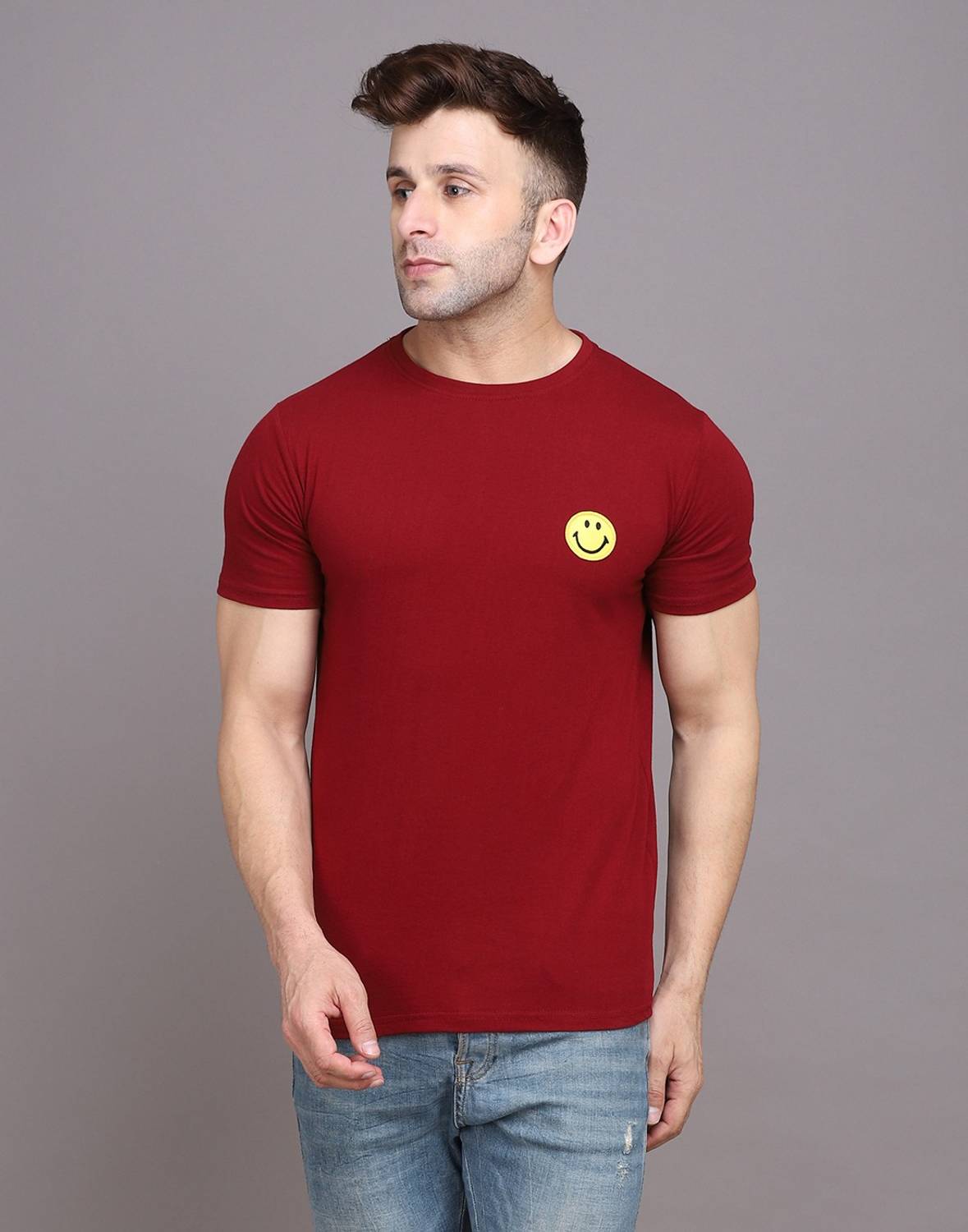 Lawful Casual Solid Men Round Neck Maroon T-Shirt