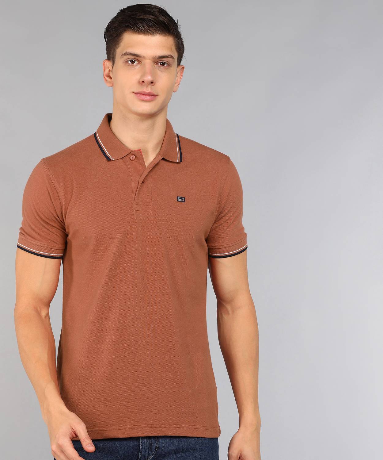 Arrow Sport Solid Men Polo Neck Brown T-Shirt