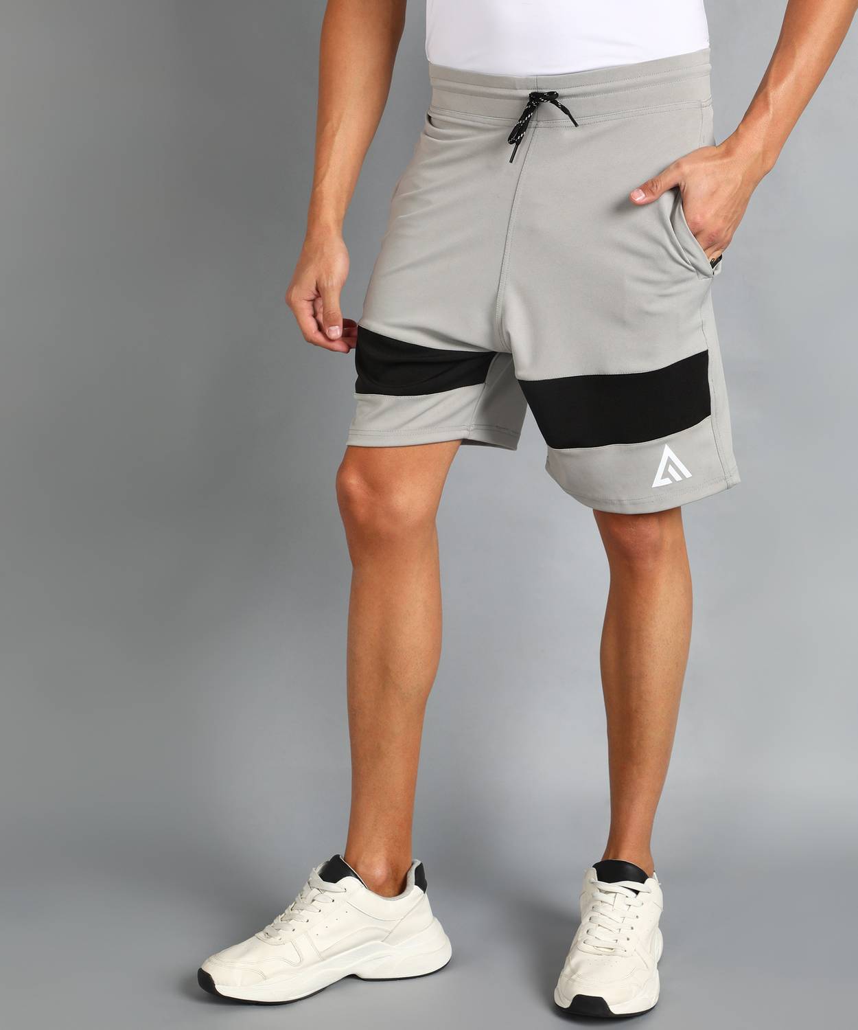 Adrenex Color Block Men Grey Sports Shorts