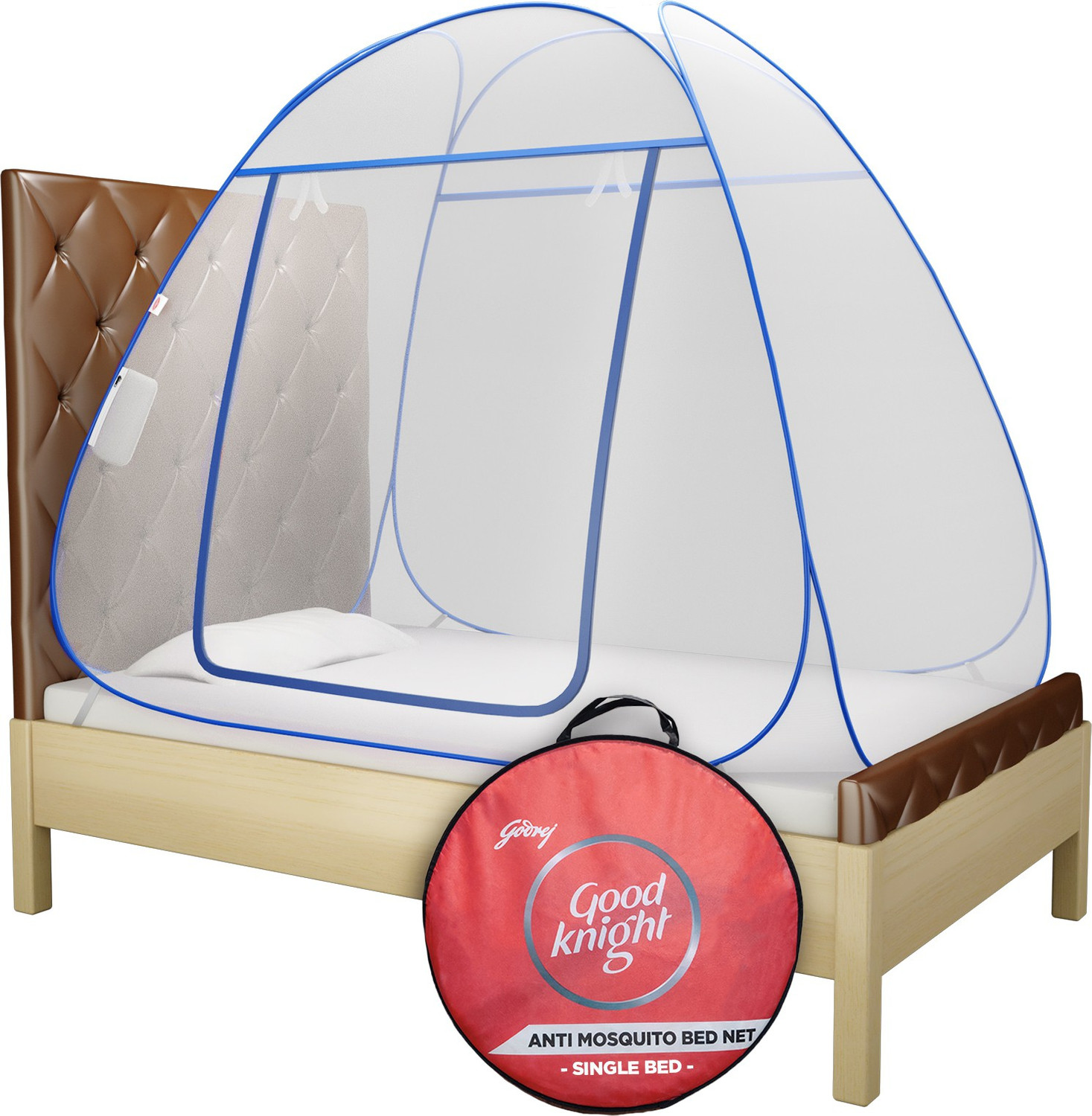 Image of Good Knight Anti Mosquito Bed Nets - Single Cot Size Blue Colour Polyester Washable Adults Mosquito Net