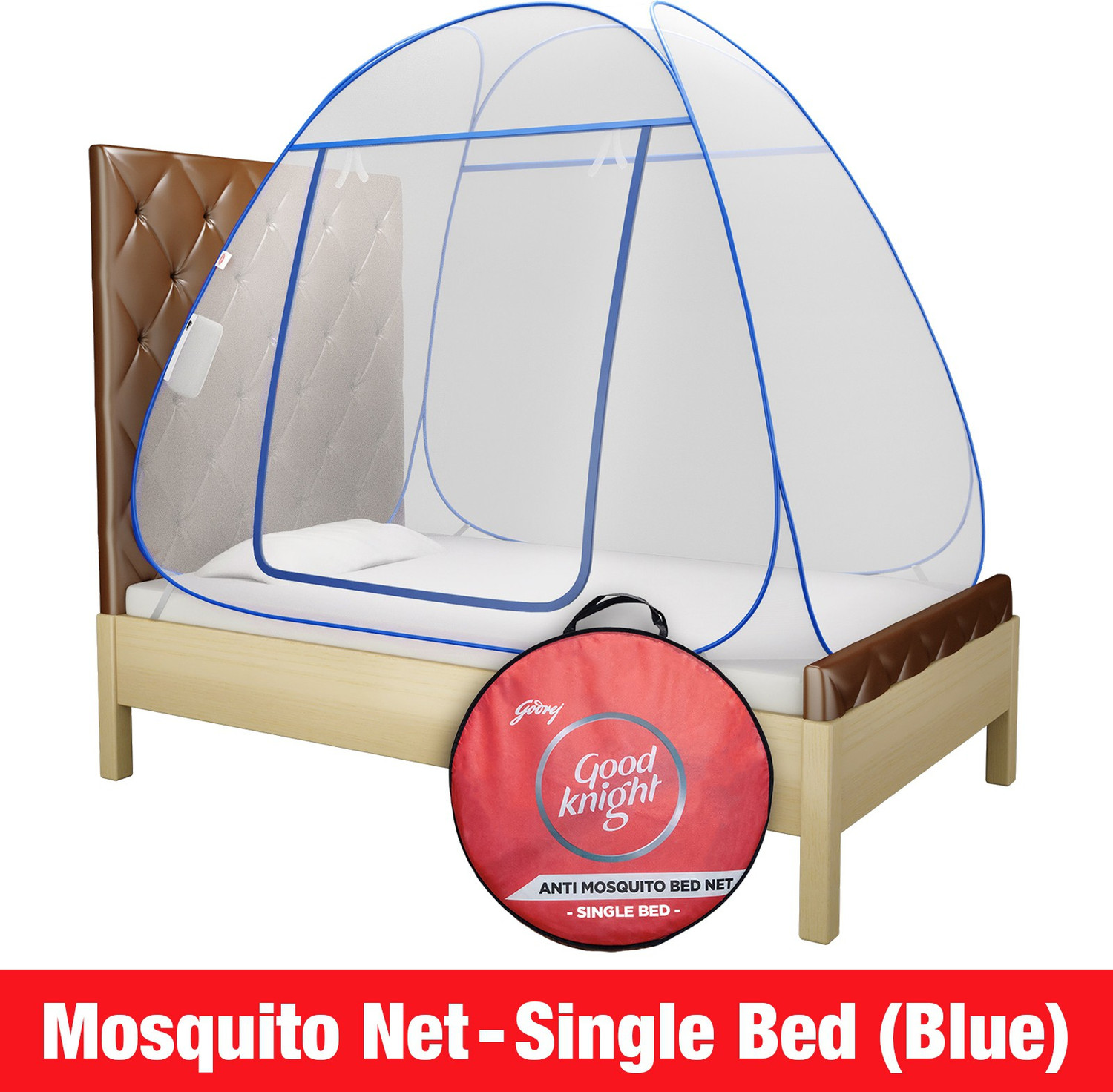 Image of Good Knight Anti Mosquito Bed Nets - Single Cot Size Blue Colour Polyester Washable Adults Mosquito Net