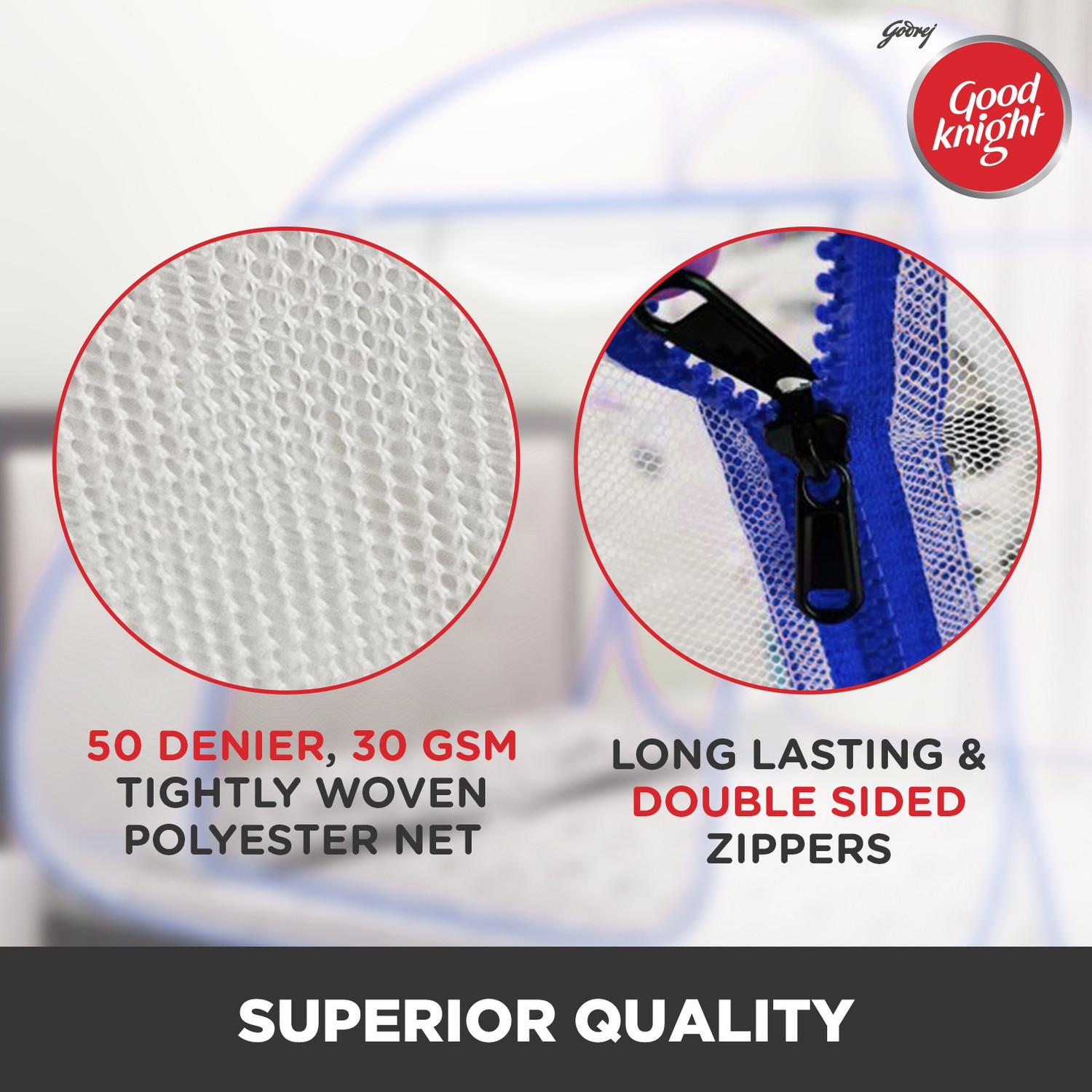 Image of Good Knight Anti Mosquito Bed Nets - Single Cot Size Blue Colour Polyester Washable Adults Mosquito Net