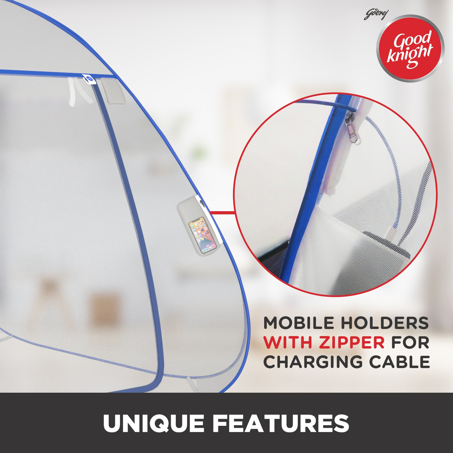 Image of Good Knight Anti Mosquito Bed Nets - Single Cot Size Blue Colour Polyester Washable Adults Mosquito Net