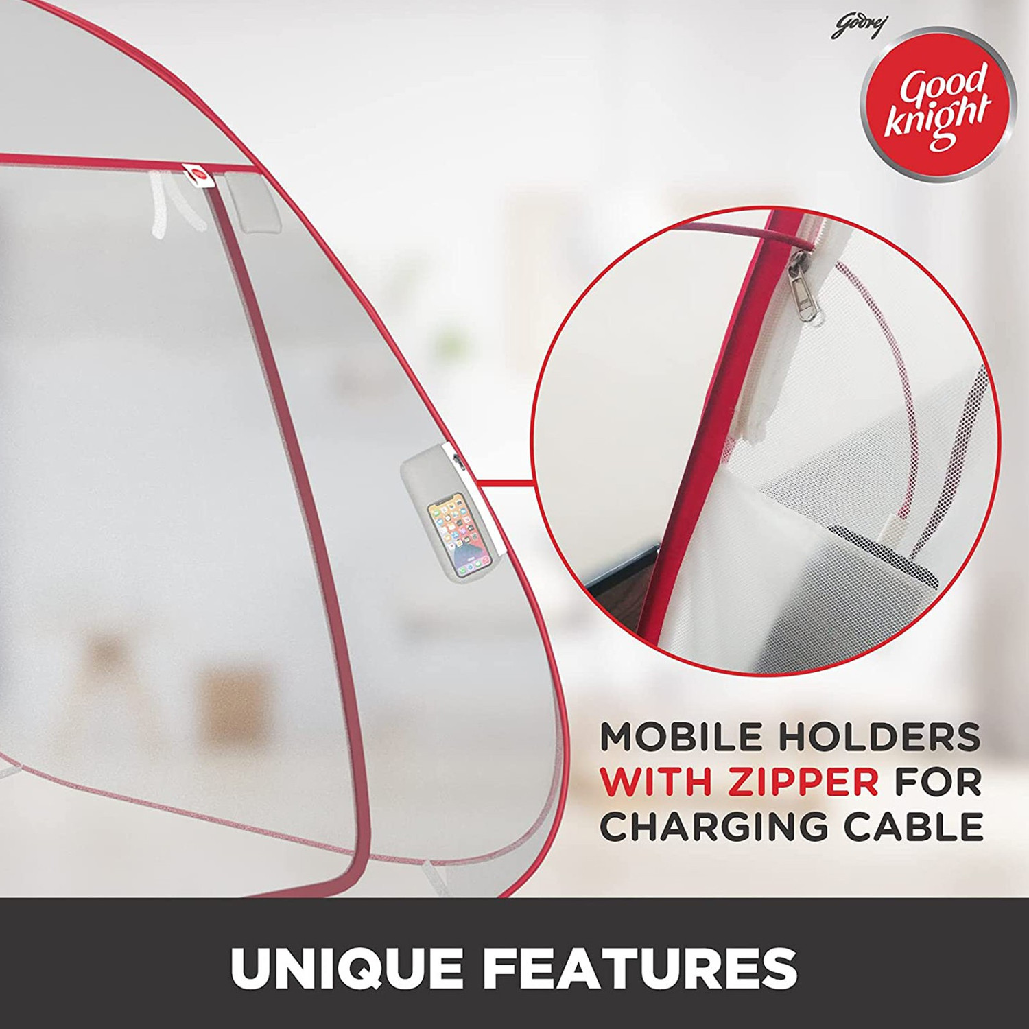 Image of Good Knight Anti Mosquito Bed Nets - King Size Red Colour Polyester Washable Adults Mosquito Net