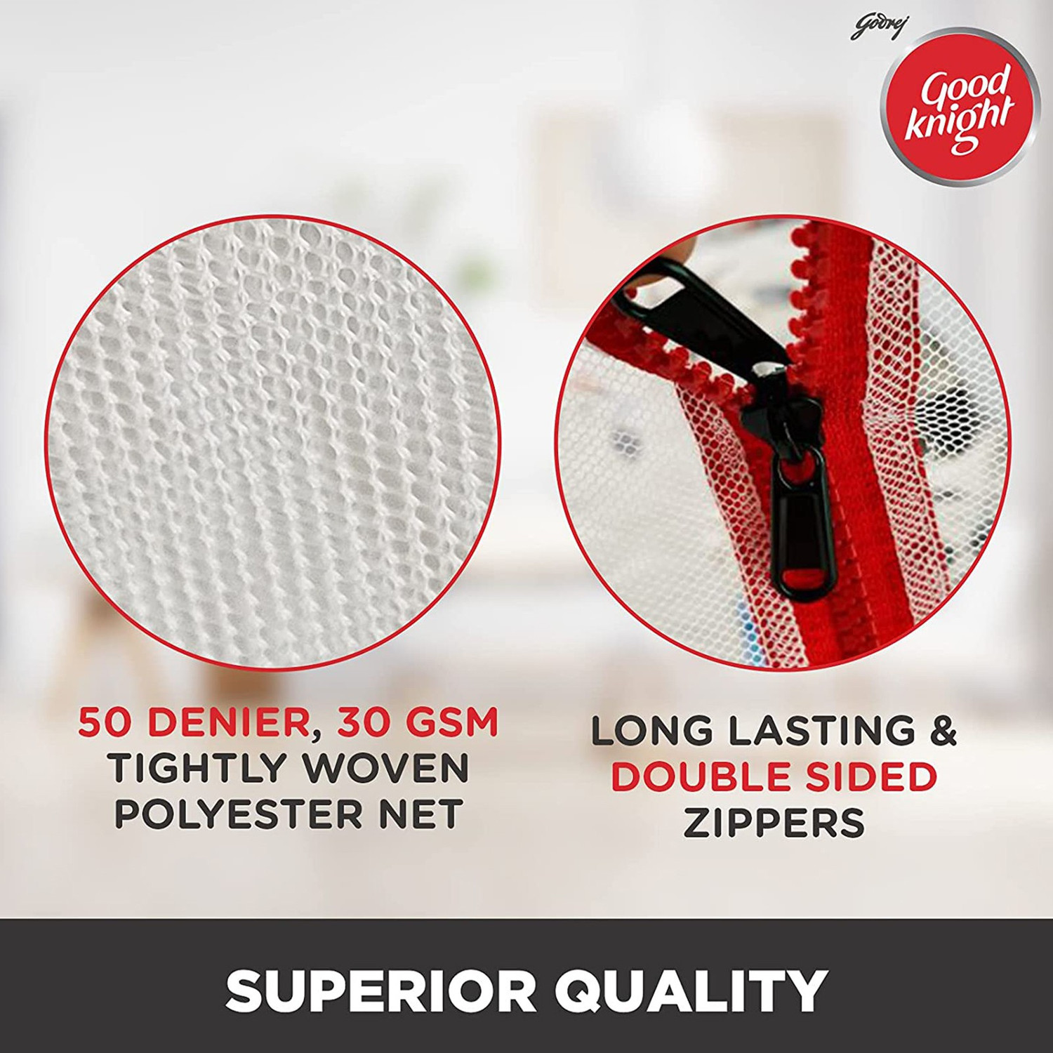 Image of Good Knight Anti Mosquito Bed Nets - King Size Red Colour Polyester Washable Adults Mosquito Net