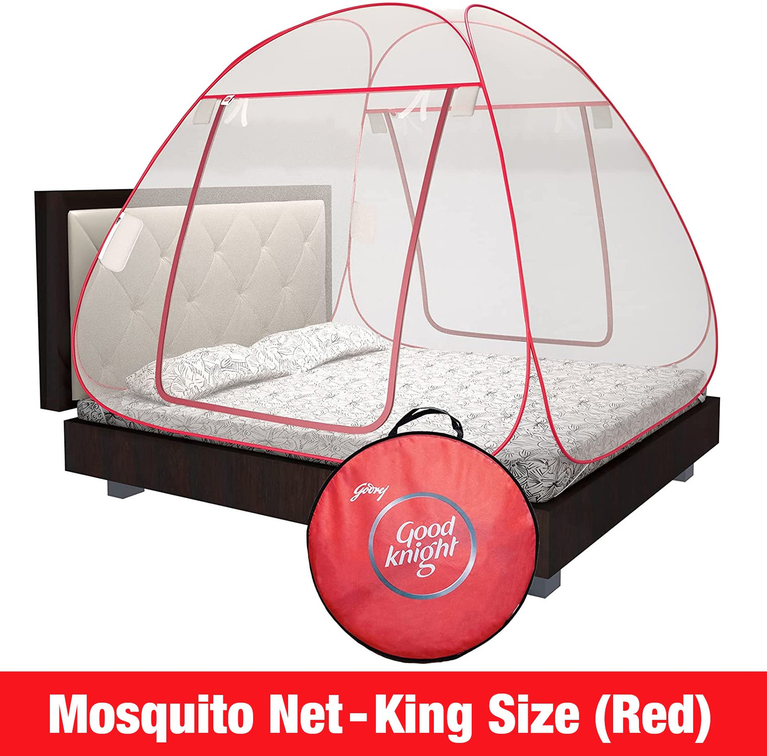 Image of Good Knight Anti Mosquito Bed Nets - King Size Red Colour Polyester Washable Adults Mosquito Net