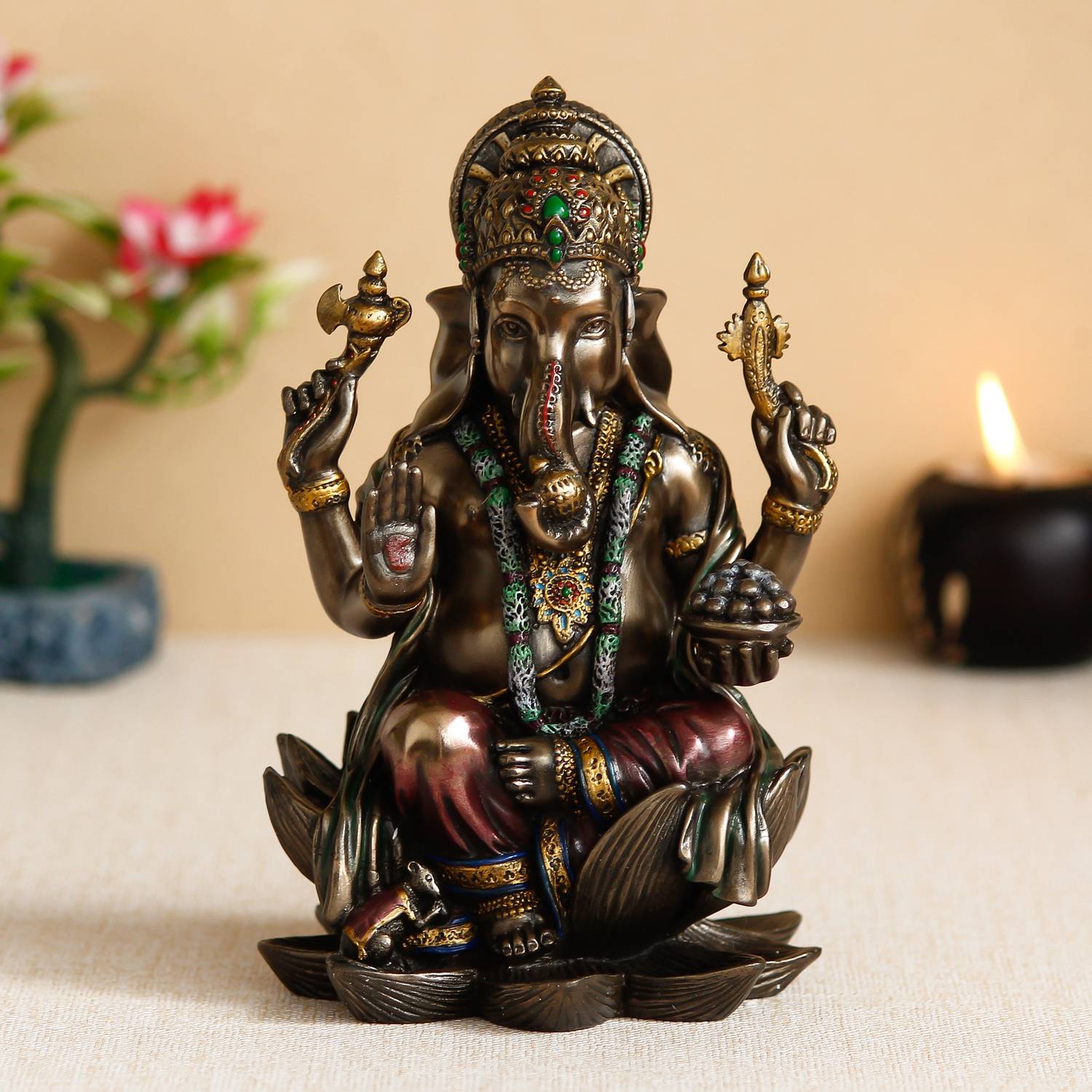 eCraftIndia Lord Ganesha Cold Cast Bronze Resin Decorative Figurine Decorative Showpiece - 17.9 cm