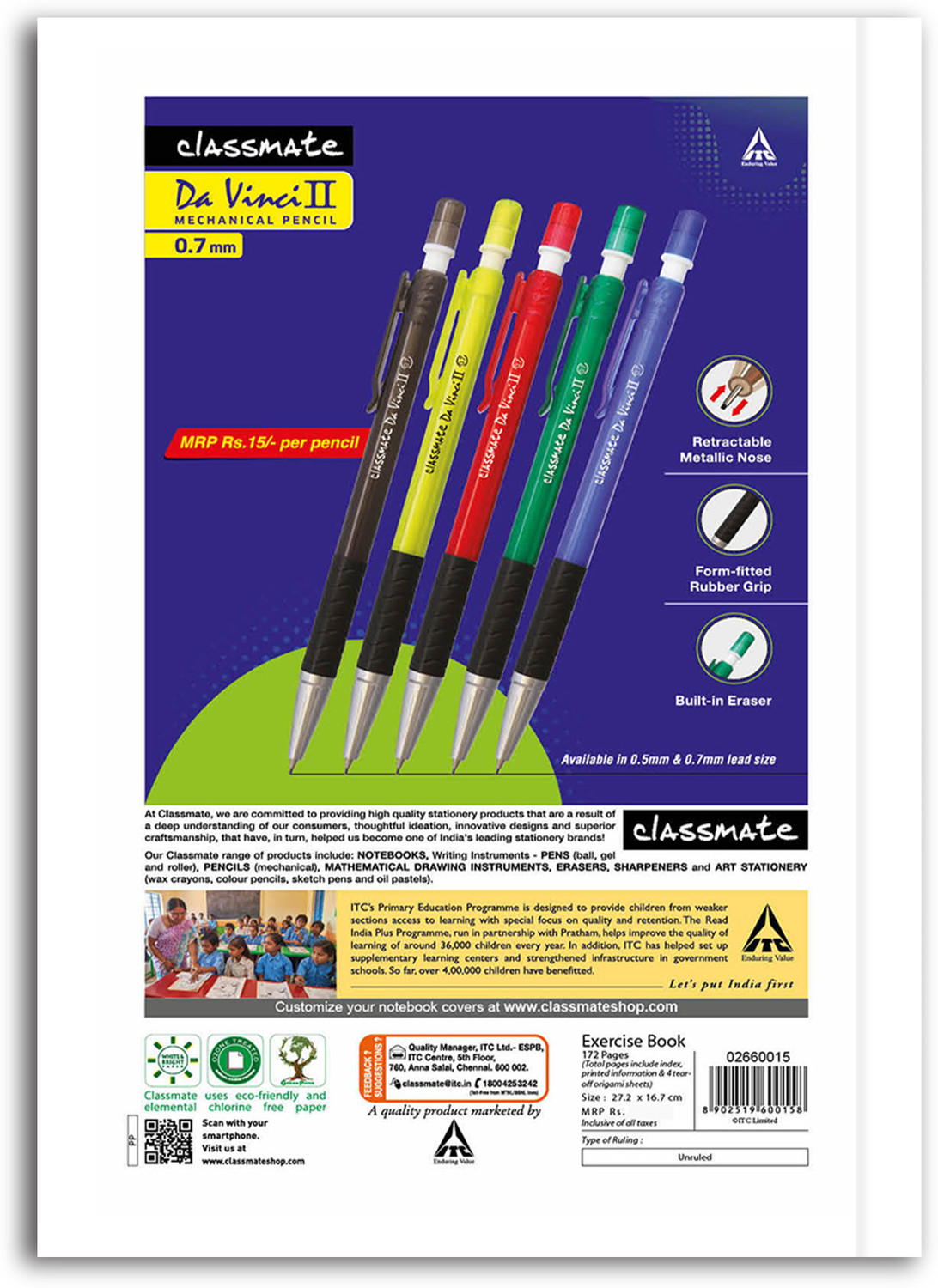 Image of Classmate Origami Longbook - Unruled,272 X 167mm, 172 Pages, Pack of 12 Regular Notebook Unruled 172 Pages