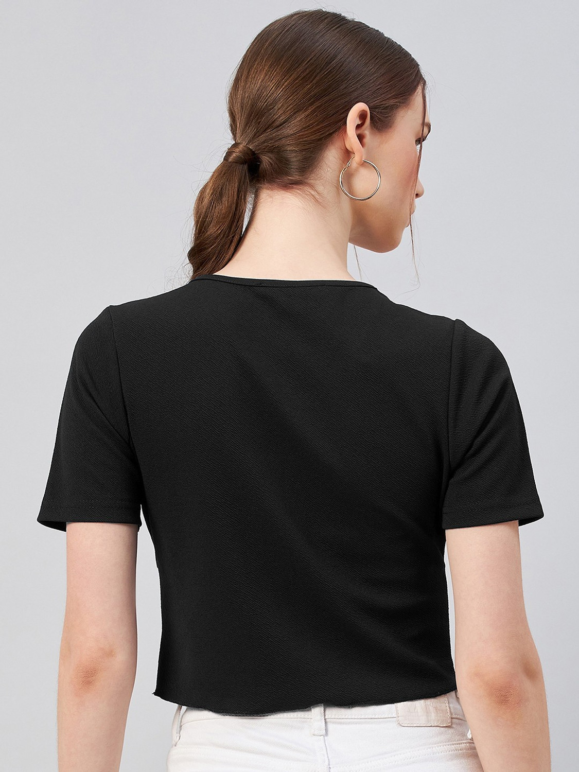 Image of RARE Casual Solid Women Black Top