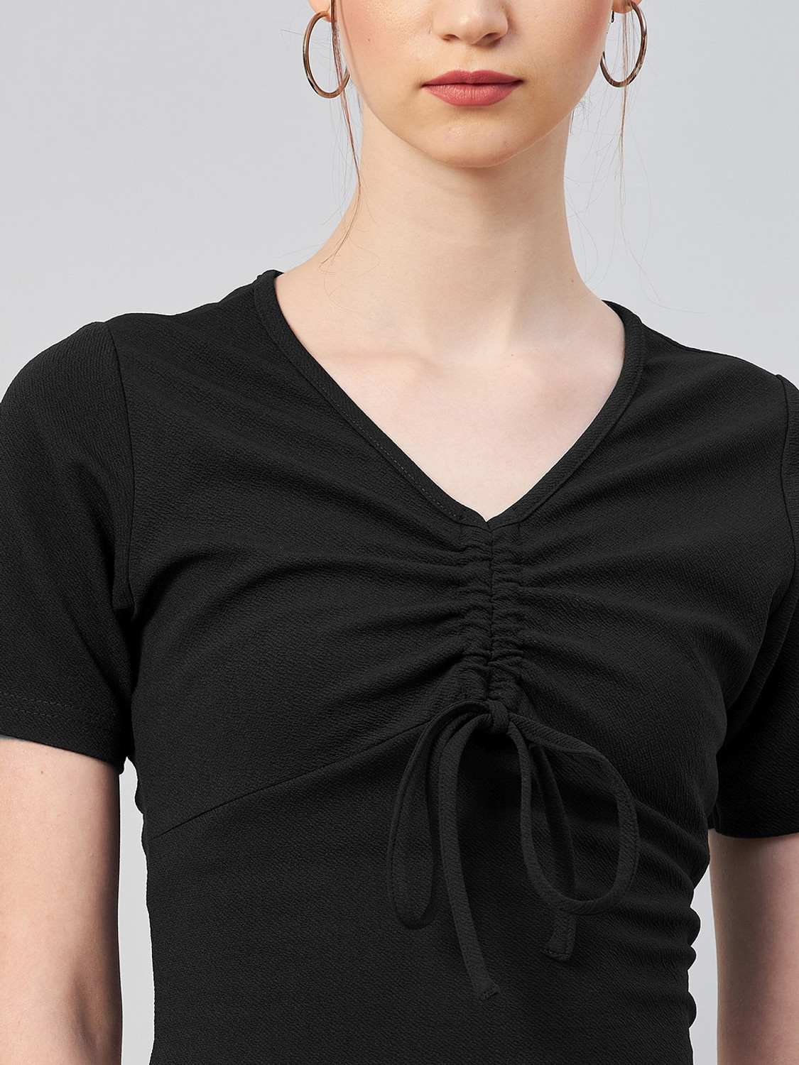 Image of RARE Casual Solid Women Black Top
