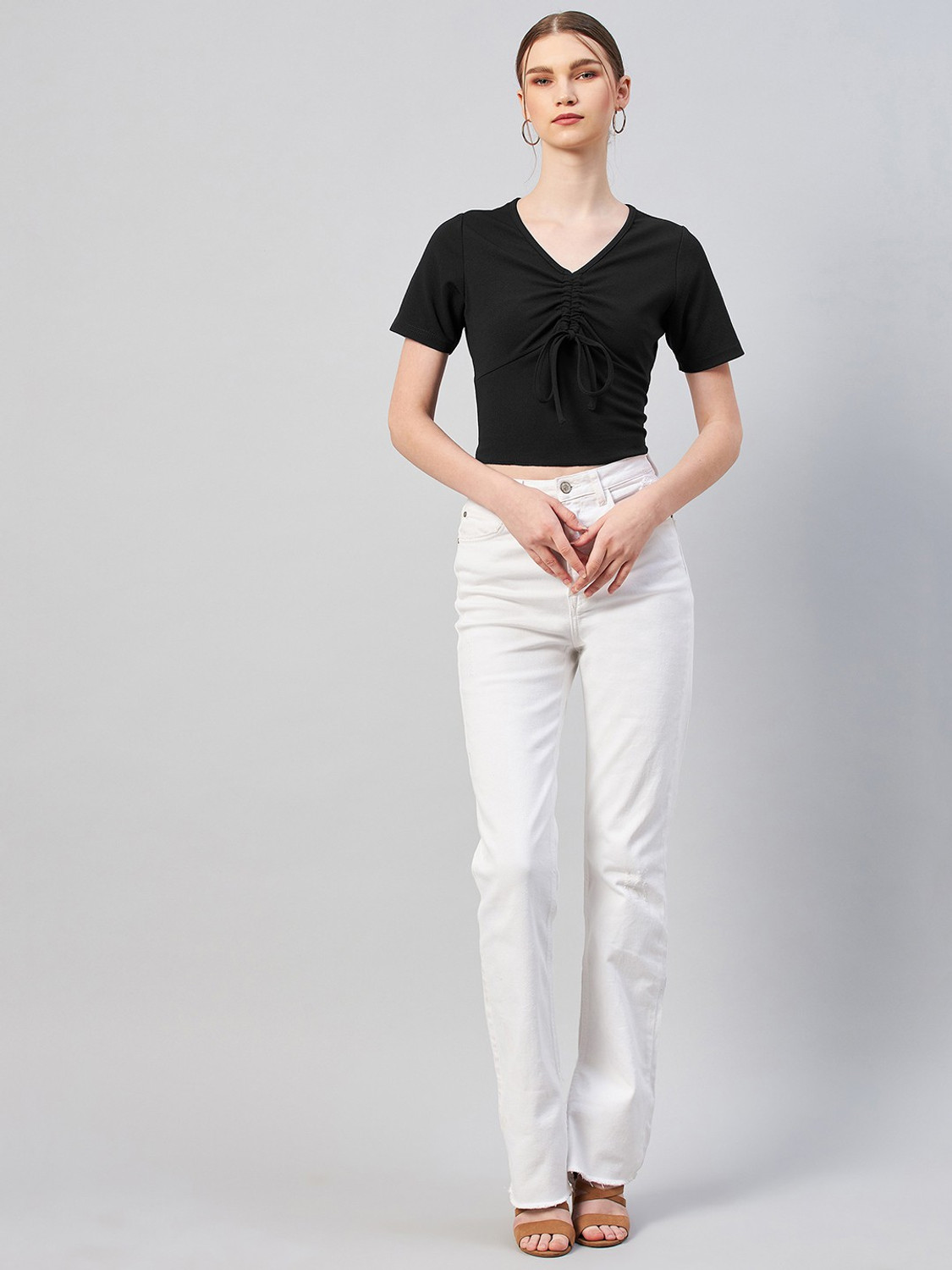 Image of RARE Casual Solid Women Black Top