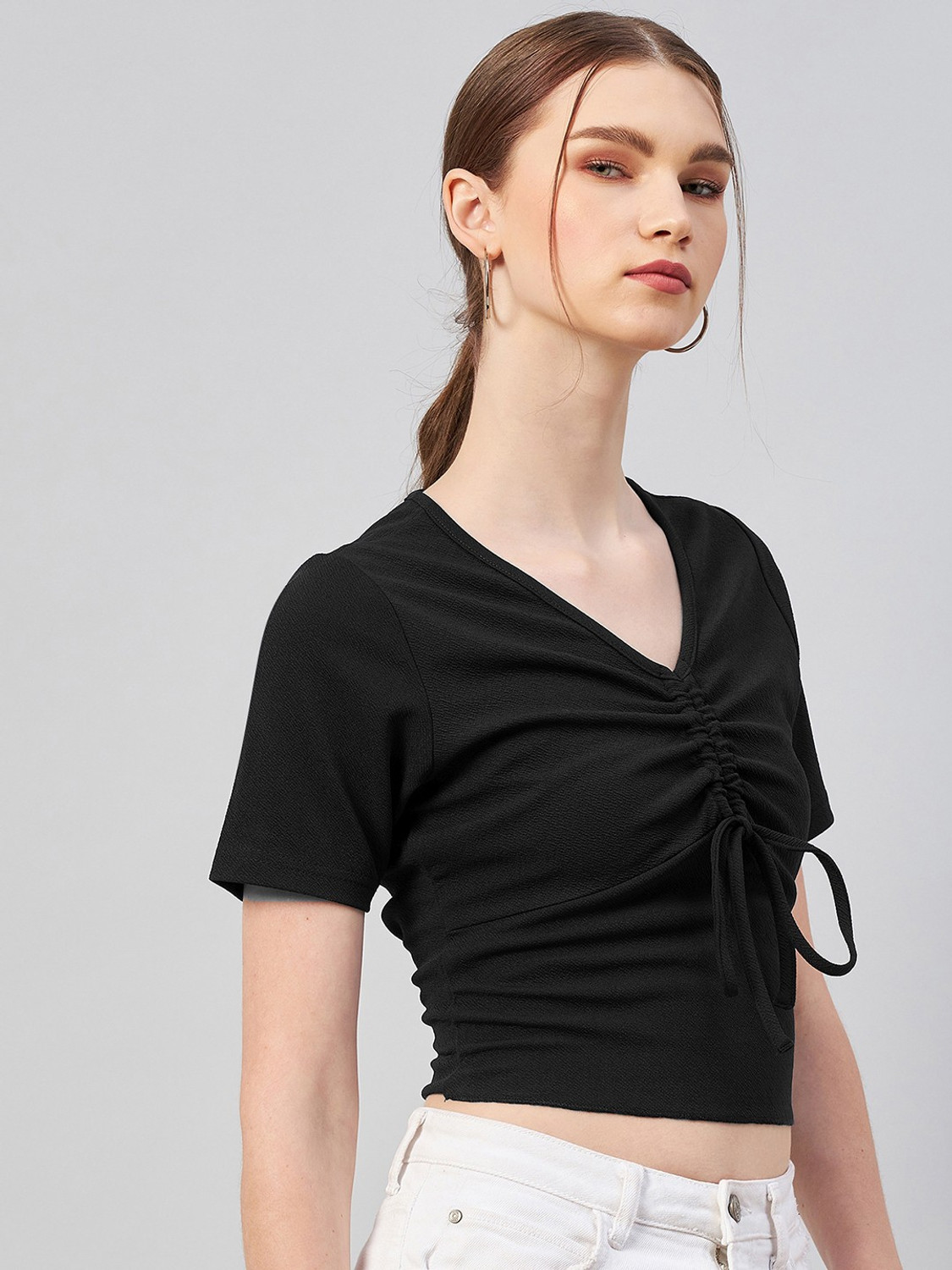 Image of RARE Casual Solid Women Black Top