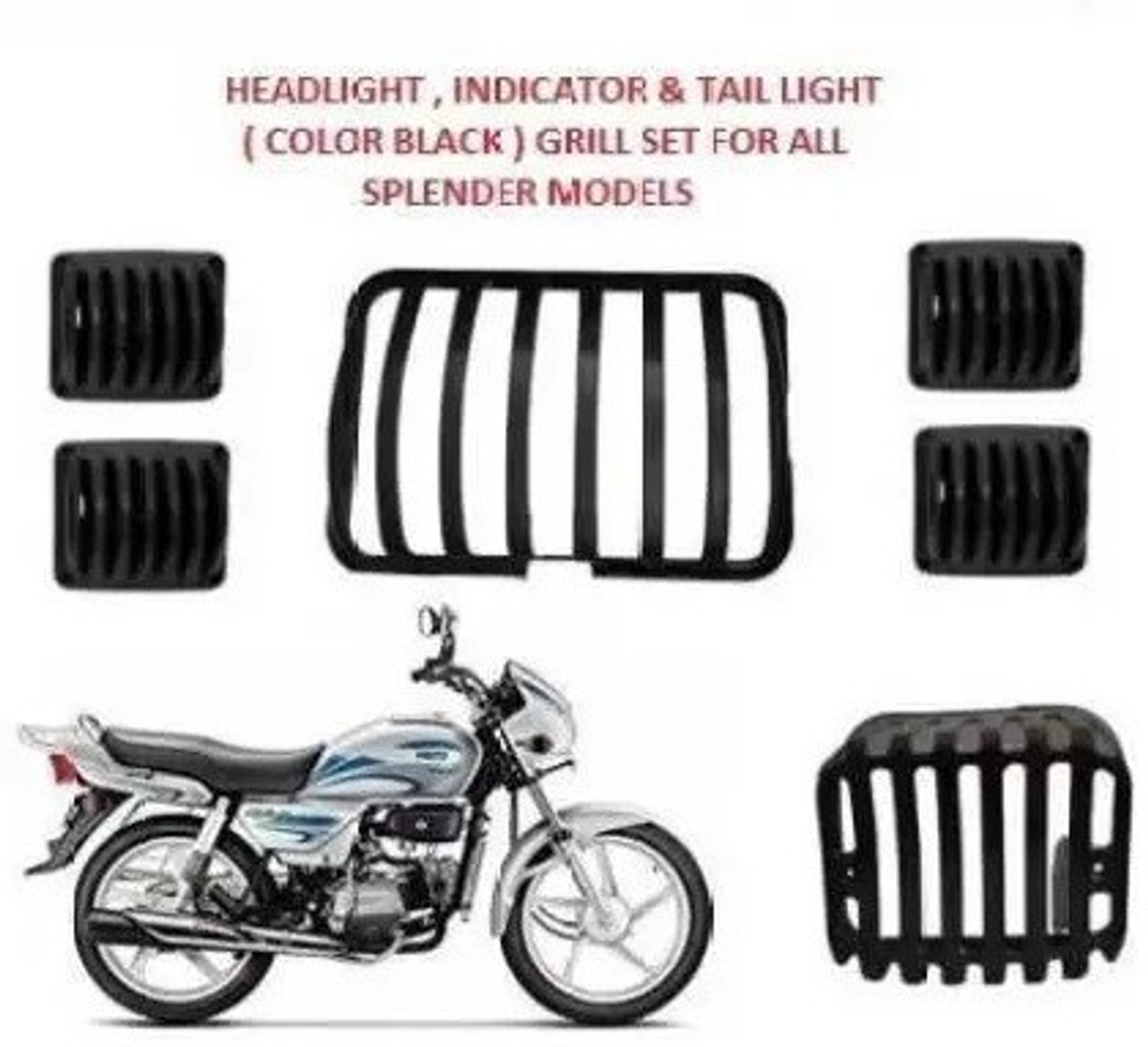 Image of ACCESSOREEZ Plastic Combo Headlight Grill indicator Grill Tail Light Grill For Hero Splendor pro plus (Bike Headlight Grill Covers) Bike Headlight Grill