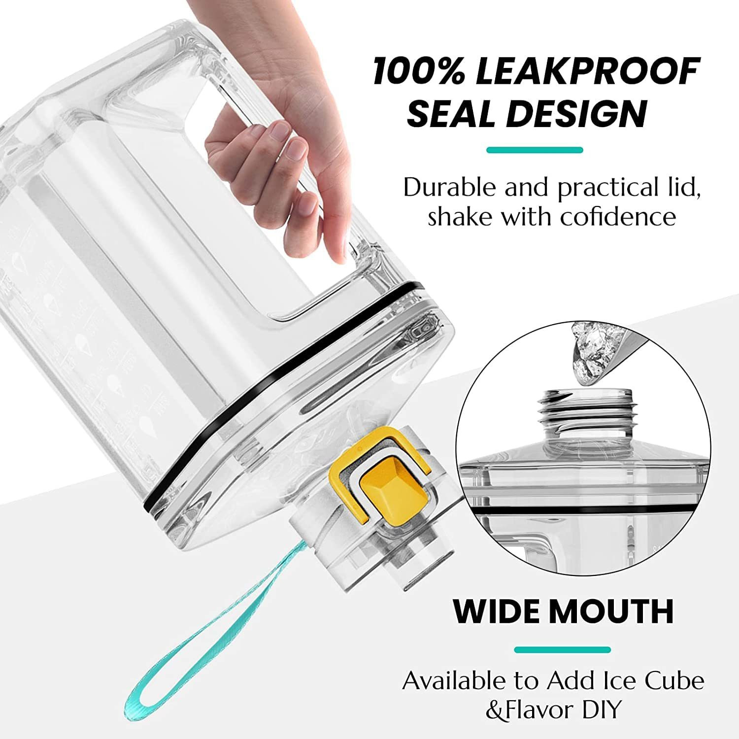 Image of RIANZ Motivational Sports 2.2L White Transparent Gallon Water Bottle 2200 ml PET Bottle
