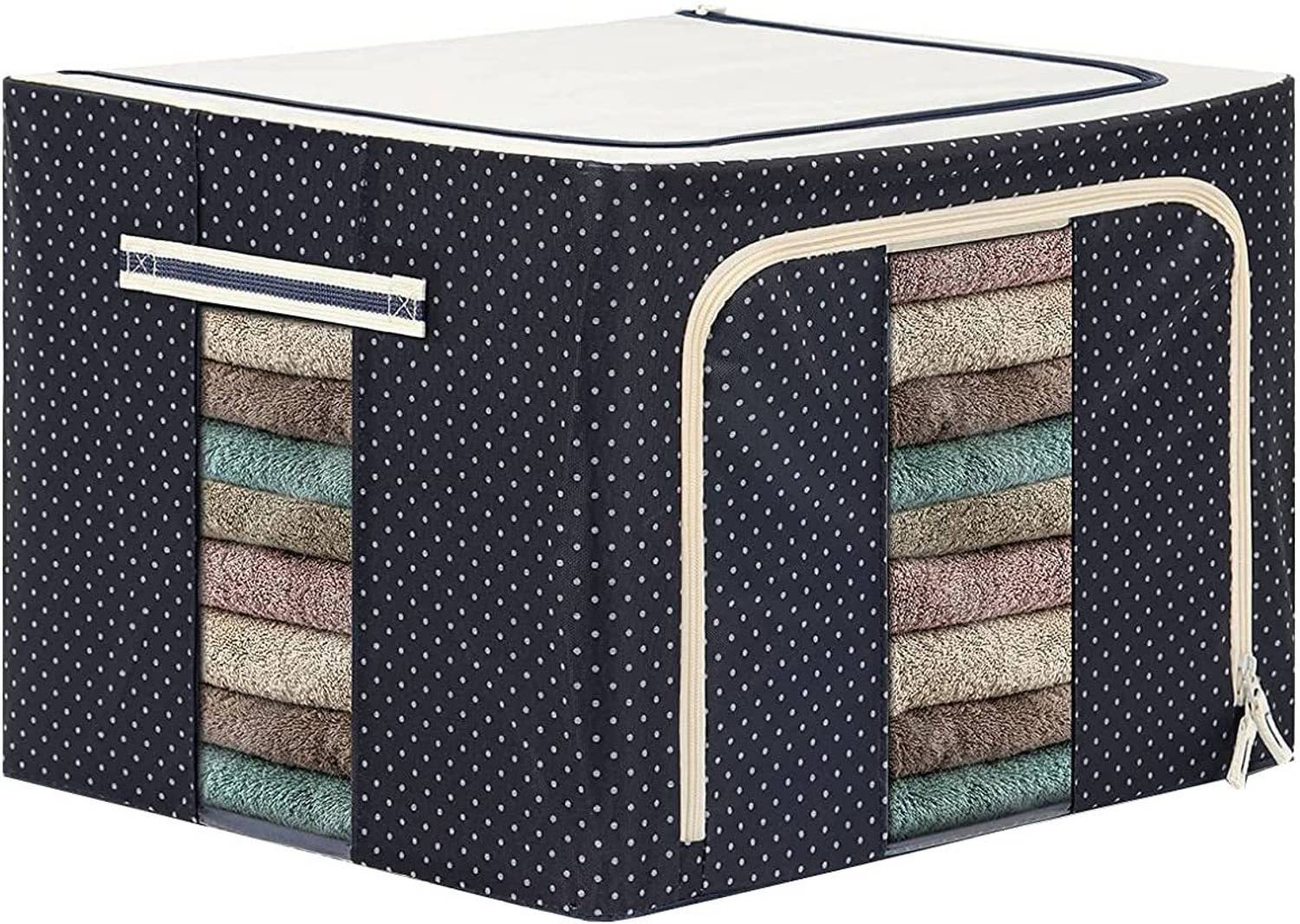 avnish Storage Cover 66L Fabric Foldable Box Steel Frame Collapsible Wardrobe Storage Organizer Bag for Saree, Shirt, Blankets and Bed Sheet Storing Bag for with Zip (Pack of 1)