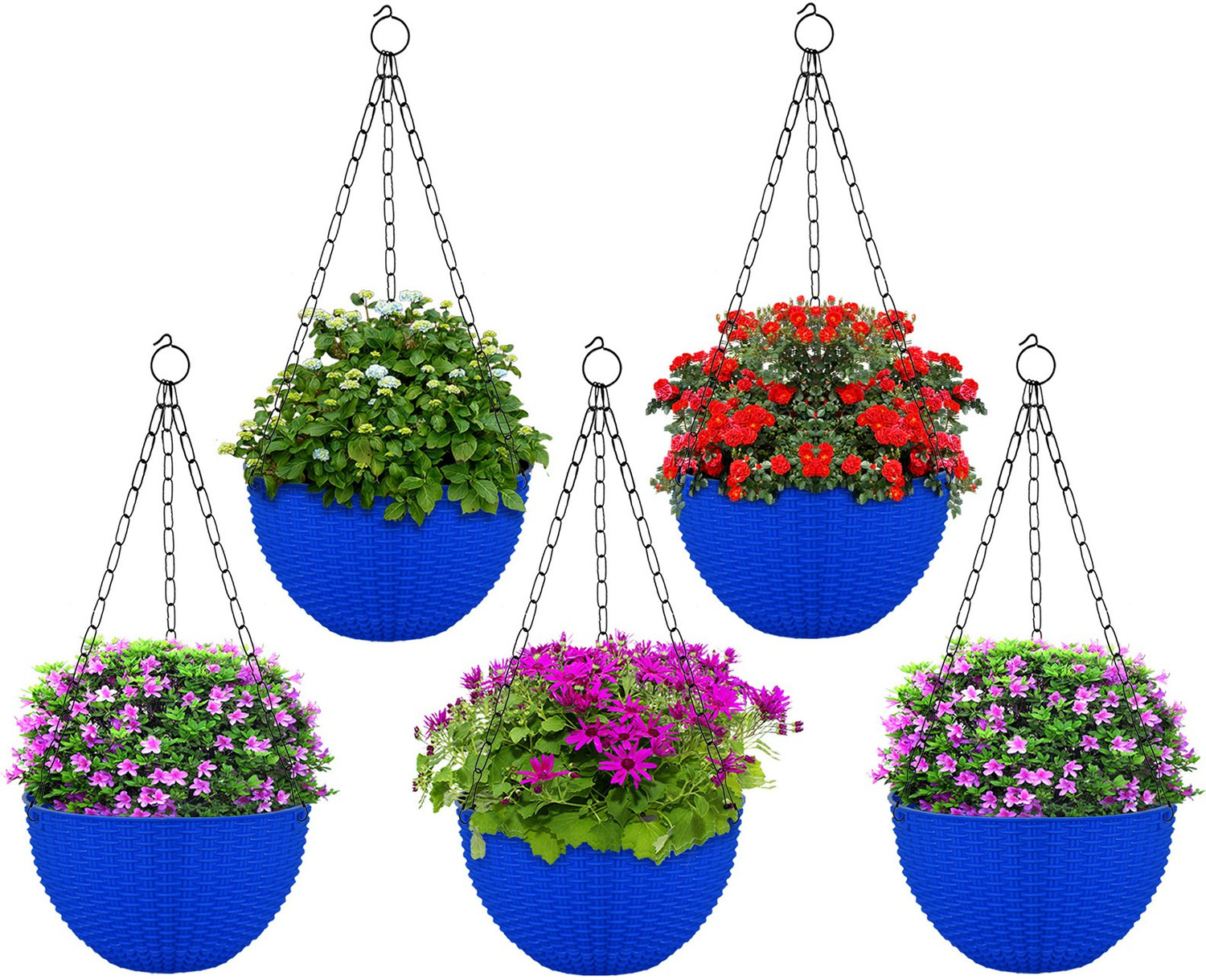 Image of KUBER INDUSTRIES Plastic Hanging Flower Pot For Balcony & Railing Set Of 5 (Blue) Plant Container Set