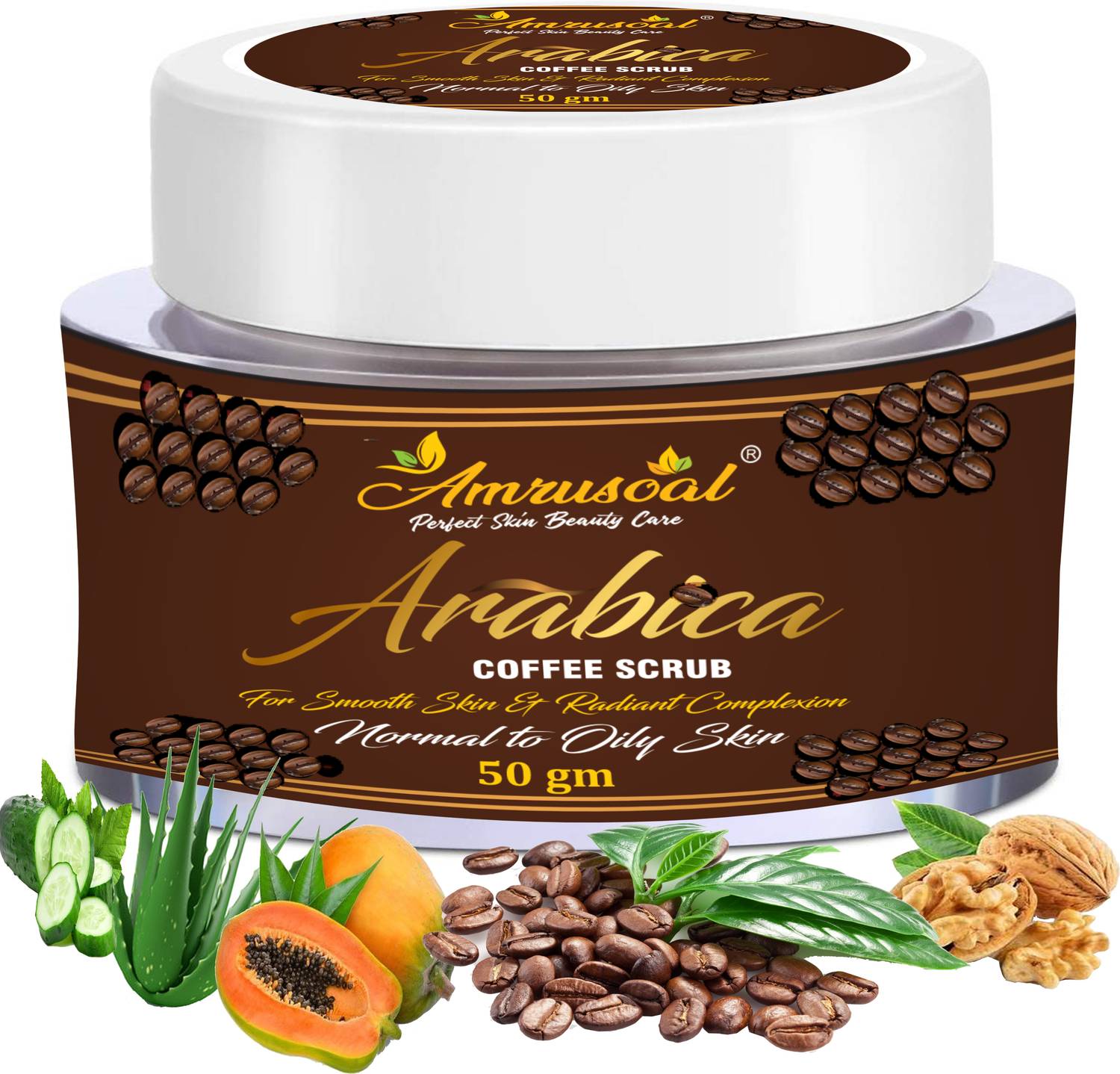 AMRUSOAL Arabica Coffee Scrub for face and body | Deep Cleansing | Glowing skin | Anti-Cellulite For He & She | Tan removal | Whitening Moisturizer| Fruit Extracts Caffeinated Face & Body  Scrub