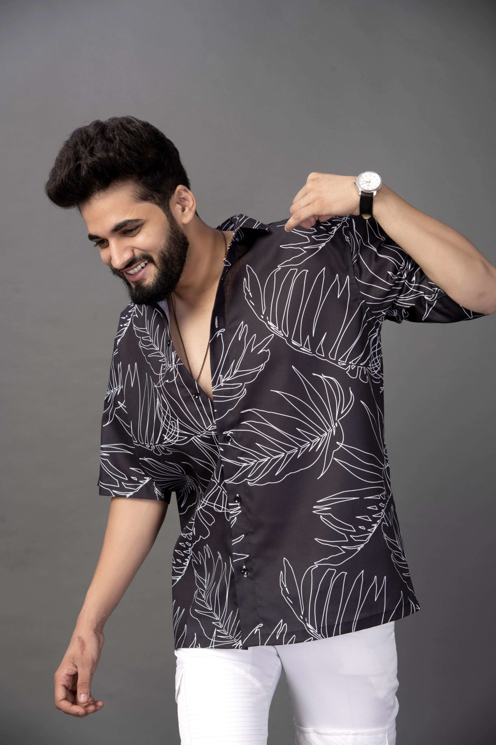 Image of METRONAUT Men Floral Print Casual Black Shirt