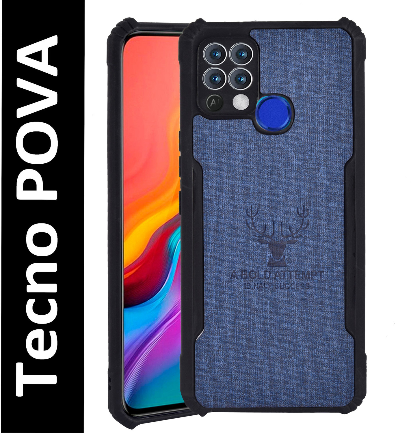 Image of Spicesun Back Cover for Tecno POVA / Vegan PU Leather / Corner Four Side Edges & Camera Lens Protection
