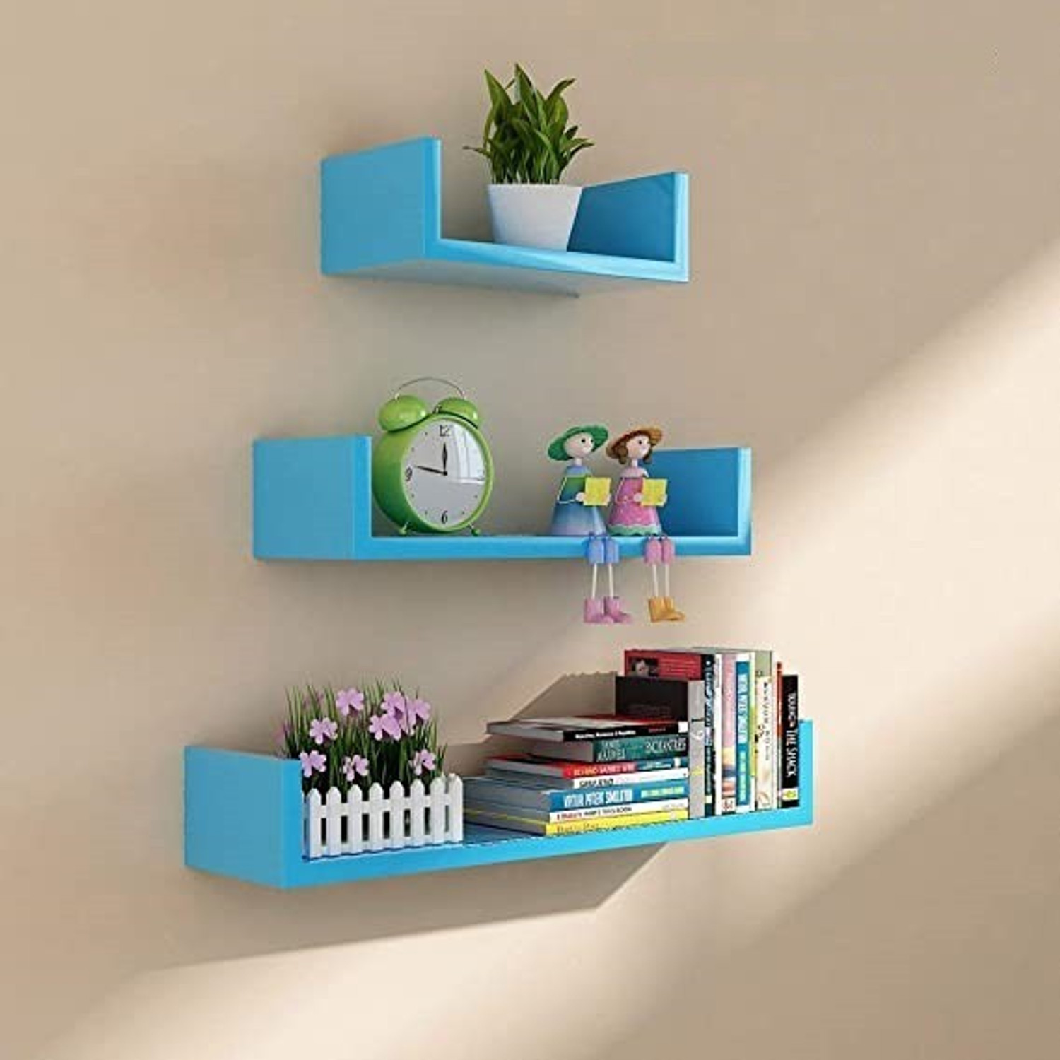 Image of LION WOOD CAFE WOODEN U SHAPE HANGING WALL SHELF FOR LIVING ROOM AND BED ROOM MDF (Medium Density Fiber) Wall Shelf